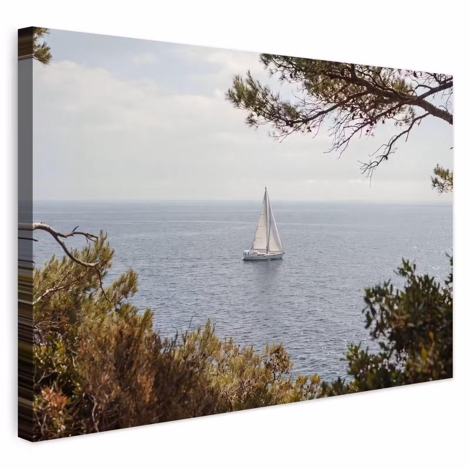 Outdoor Leinwand - Segelboot – Bäume – Wasser - Zeilboot - bomen - water Tuinposter op houten frame 2 cm dik klein