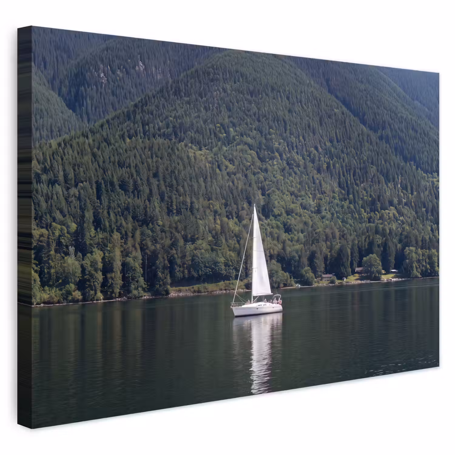 Zeilboot - Water - Bergen - Natuur - Groen Tuinposter op houten frame 2 cm dik klein -3d