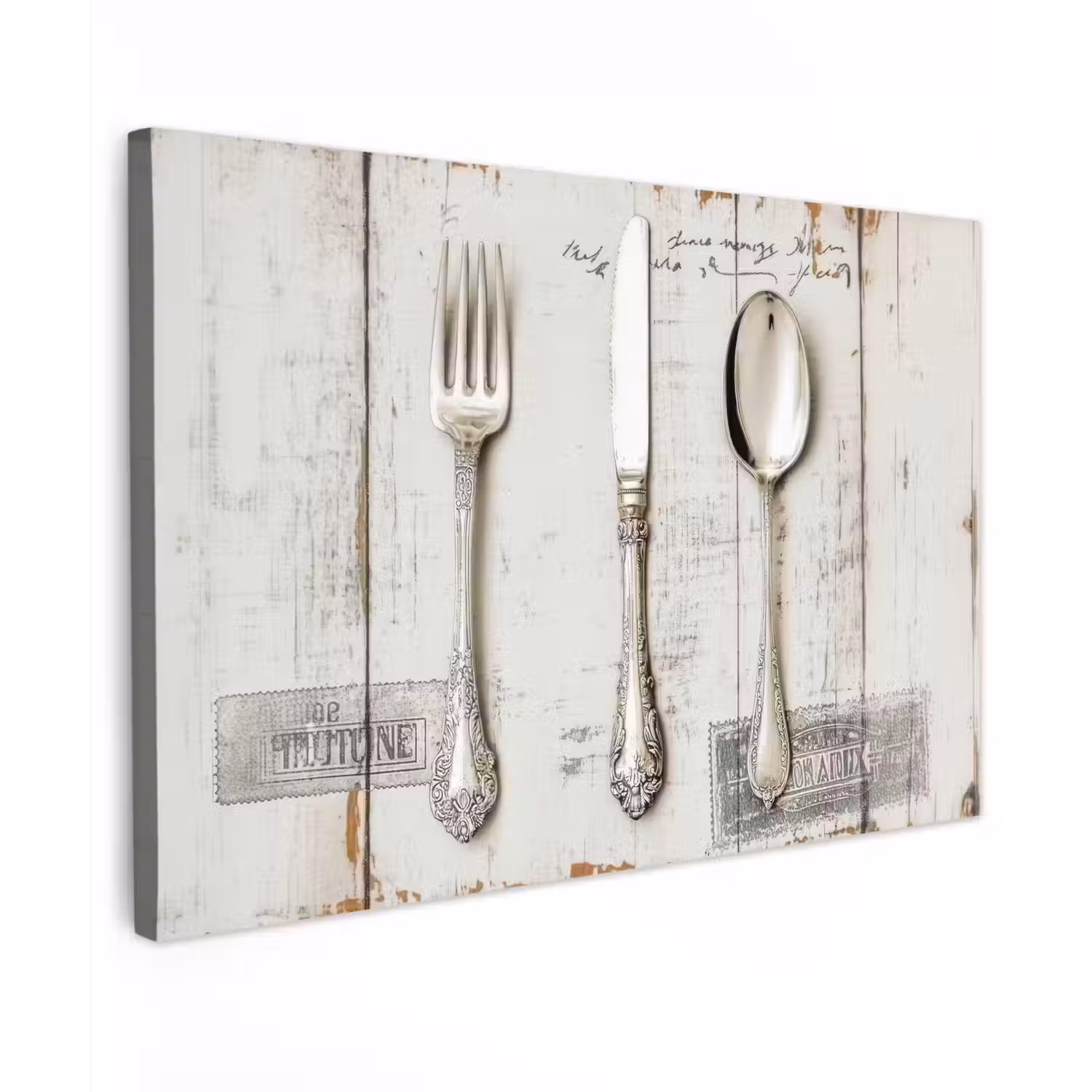 Zilver - Bestek - Hout Tuinposter op houten frame 2 cm dik klein -3d