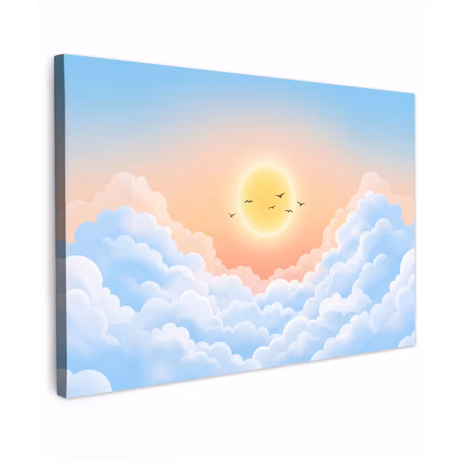Zon - Vogels - Lucht - Natuur - Geel Tuinposter op houten frame 2 cm dik klein -3d