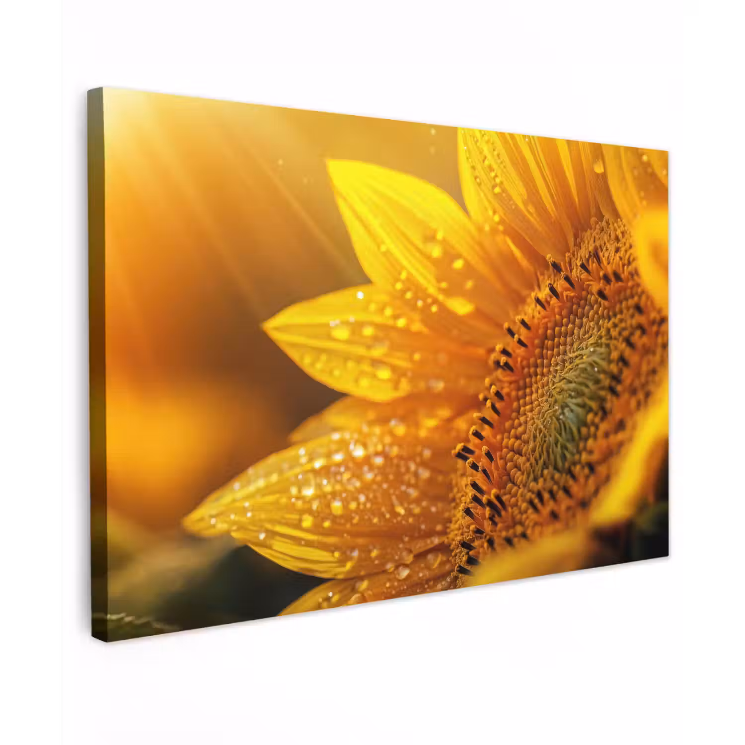 Zonnebloem - Dauwdruppels - Geel - Zonlicht Tuinposter op houten frame 2 cm dik klein -3d