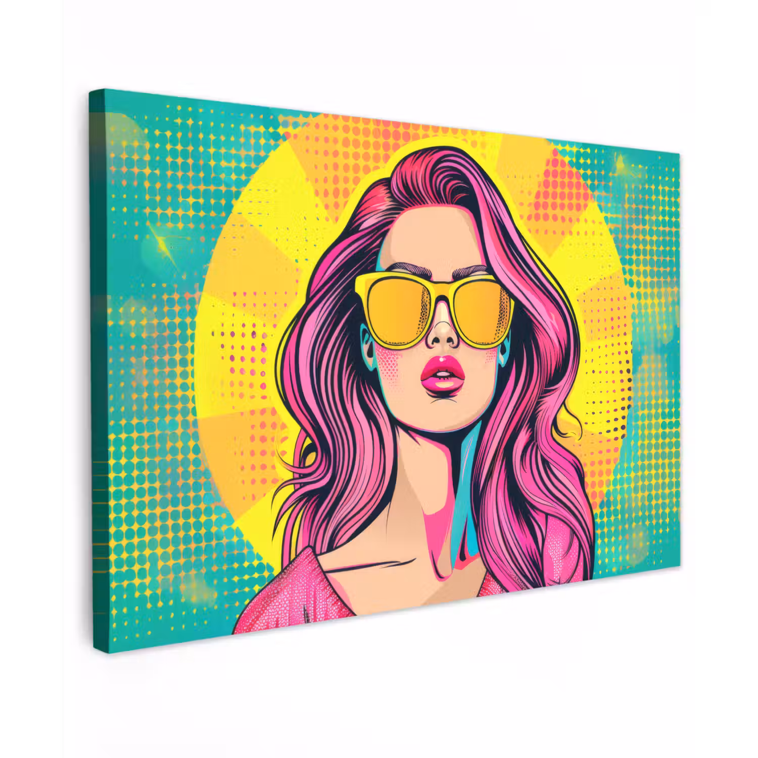 Zonnebril - Vrouw - Zonnig - Geel Tuinposter op houten frame 2 cm dik klein -3d