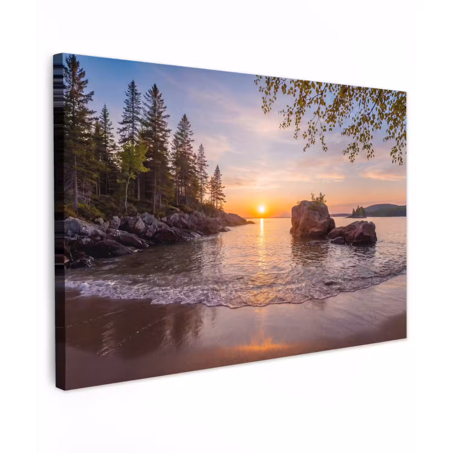 Zonsondergang - Kust - Water - Natuur - Oranje Tuinposter op houten frame 2 cm dik klein -3d