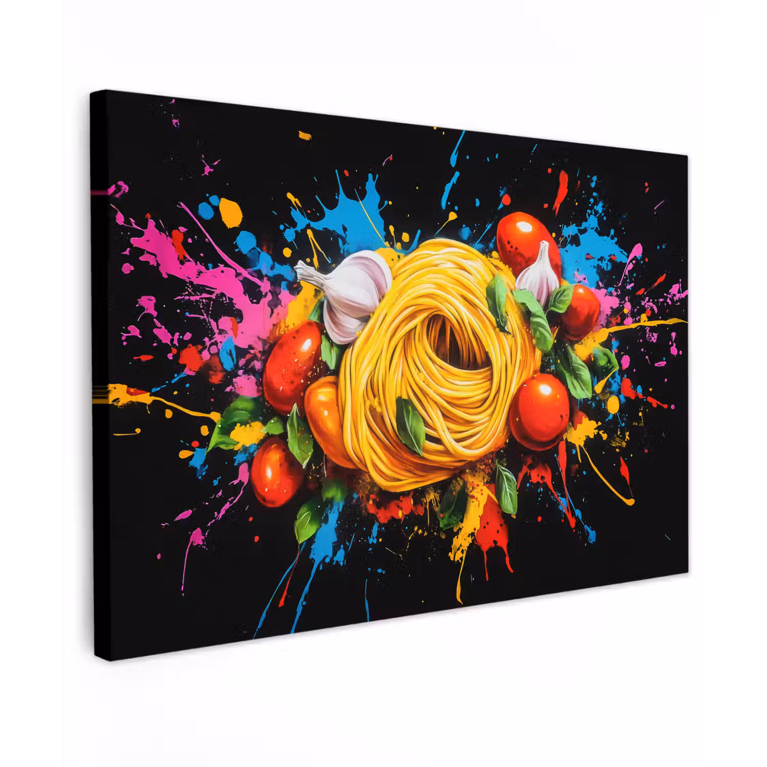 Spaghetti - Graffiti - Verf - Kleurrijk - Eten - Modern Tuinposter op houten frame 2 cm dik klein -3d