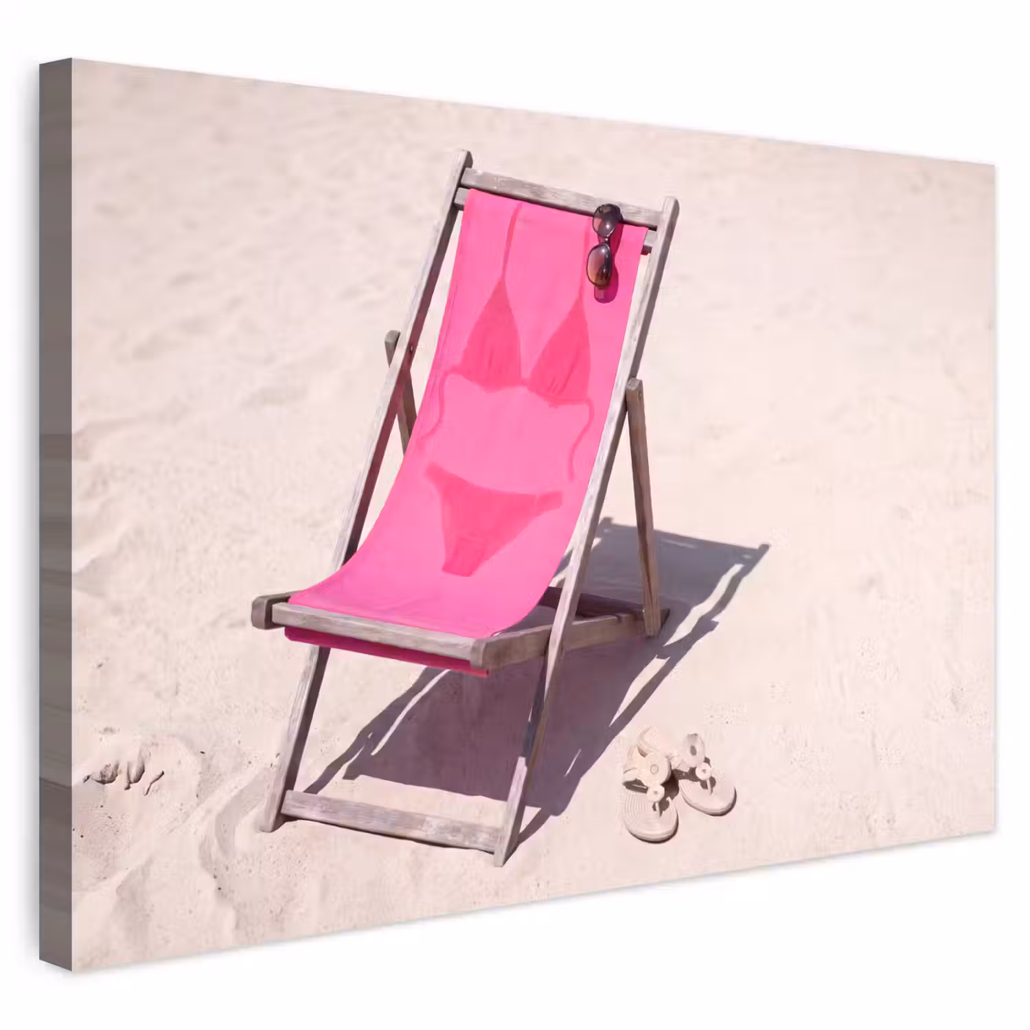 Strand - Ligstoel - Badkleding - Zomer - Roze Tuinposter op houten frame 2 cm dik klein -3d