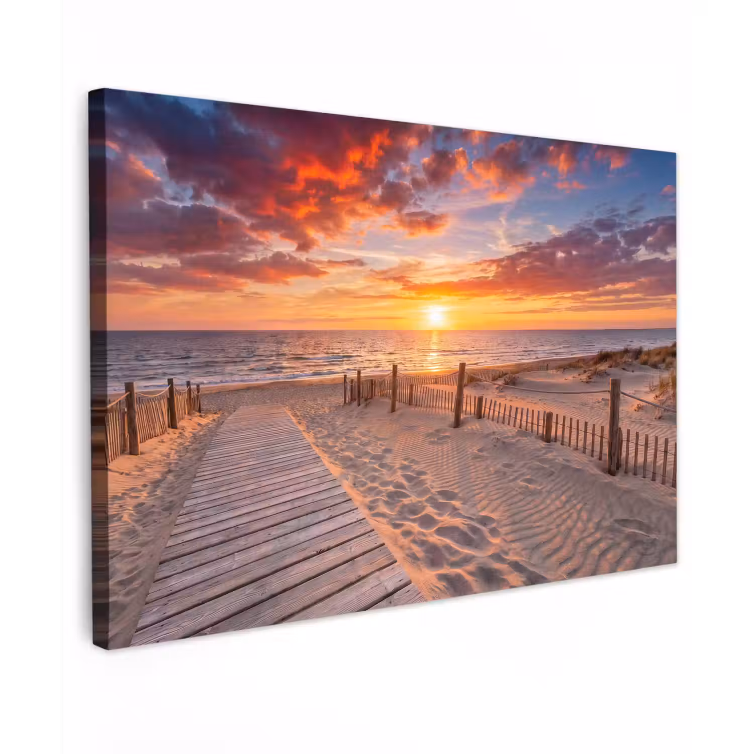 Strand - Zonsondergang - Zee - Natuur - Oranje Tuinposter op houten frame 2 cm dik klein -3d