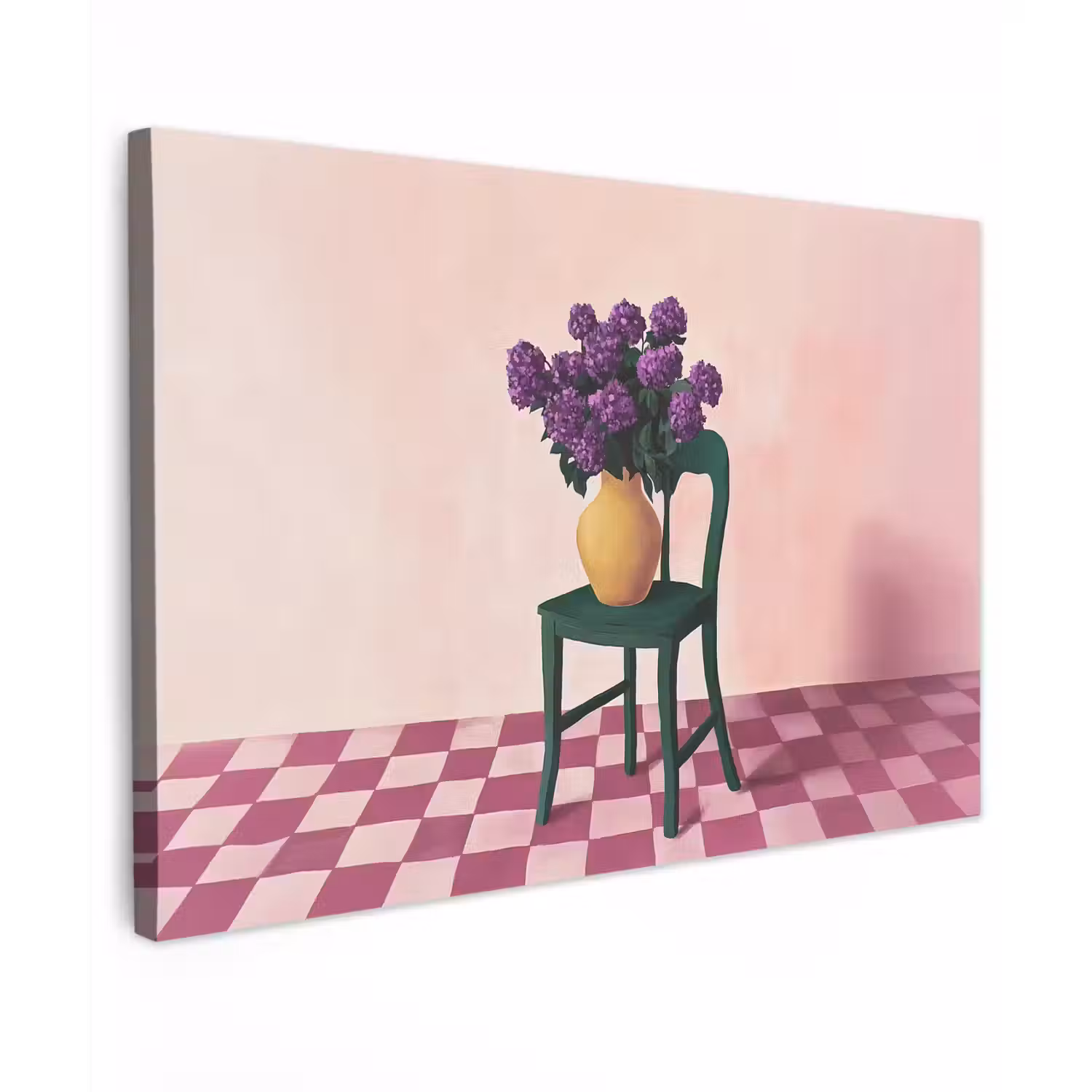 Stoel - Vaas - Bloemen - Geblokt Tuinposter op houten frame 2 cm dik klein -3d