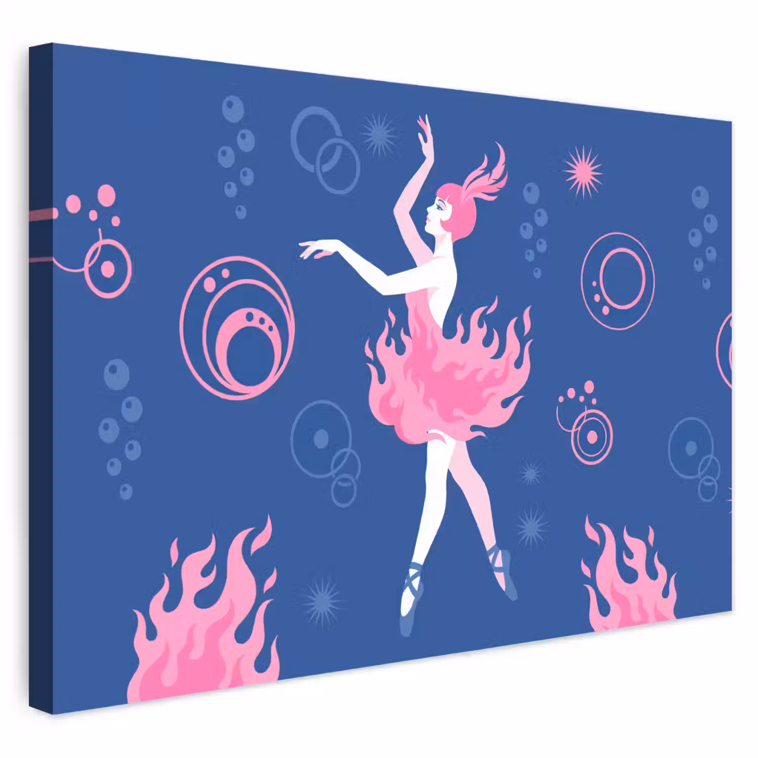 Danseres - Vlammenrok - Abstract - Roze - Blauw Tuinposter op houten frame 2 cm dik klein -3d