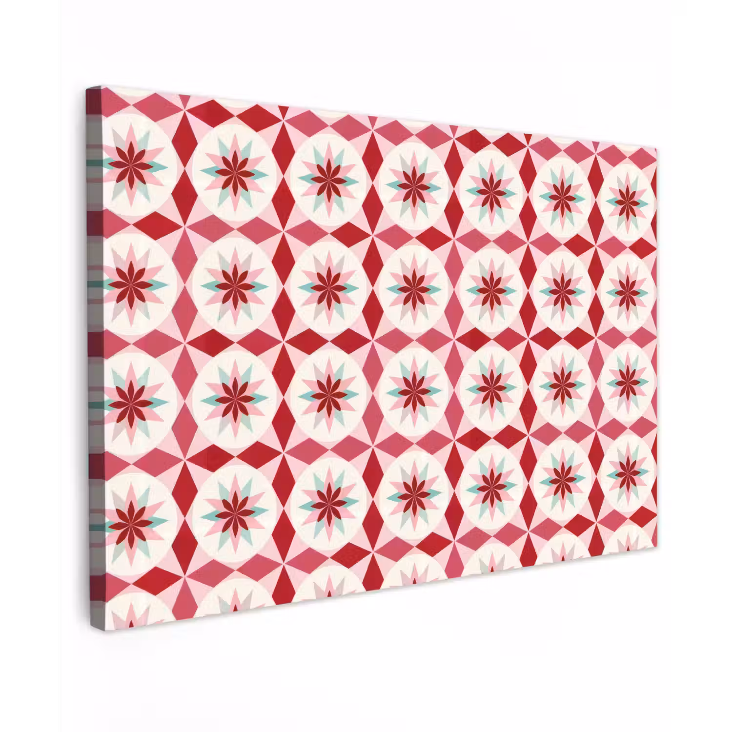 Tegelpatroon - Sterren - Retro - Roze - Mintgroen Tuinposter op houten frame 2 cm dik klein 845 -3d