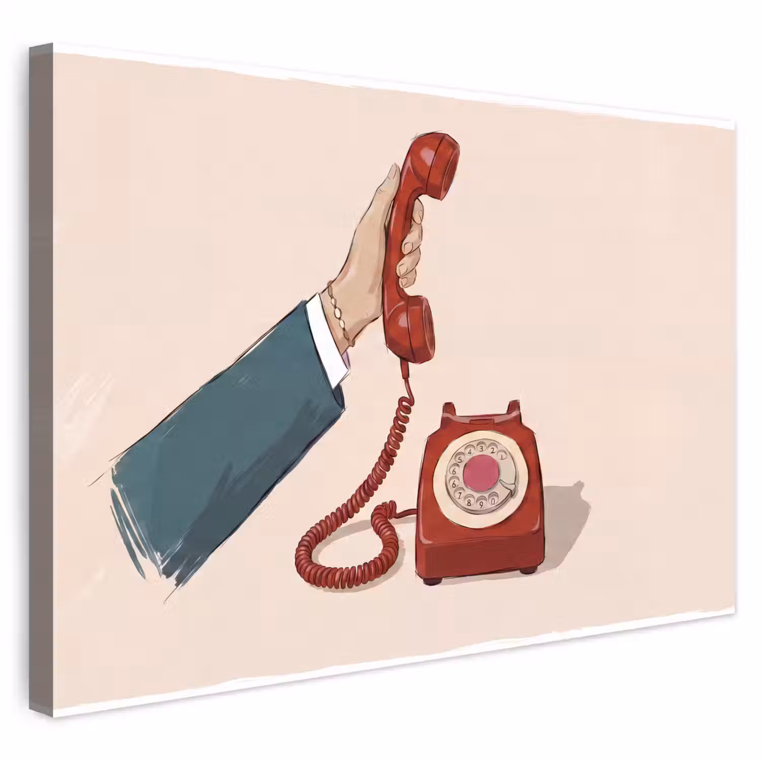 Telefoon - Hand - Vintage - Communicatie - Rood Tuinposter op houten frame 2 cm dik klein -3d