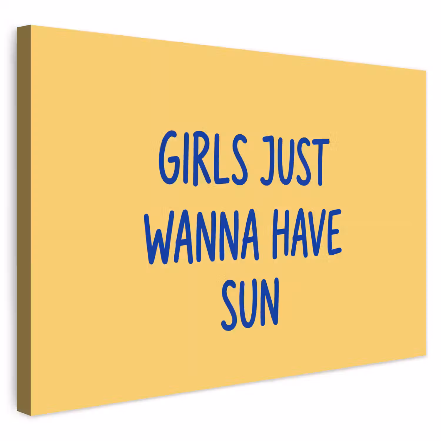 Tekst - Zon - Zomer - Modern - Geel Tuinposter op houten frame 2 cm dik klein -3d
