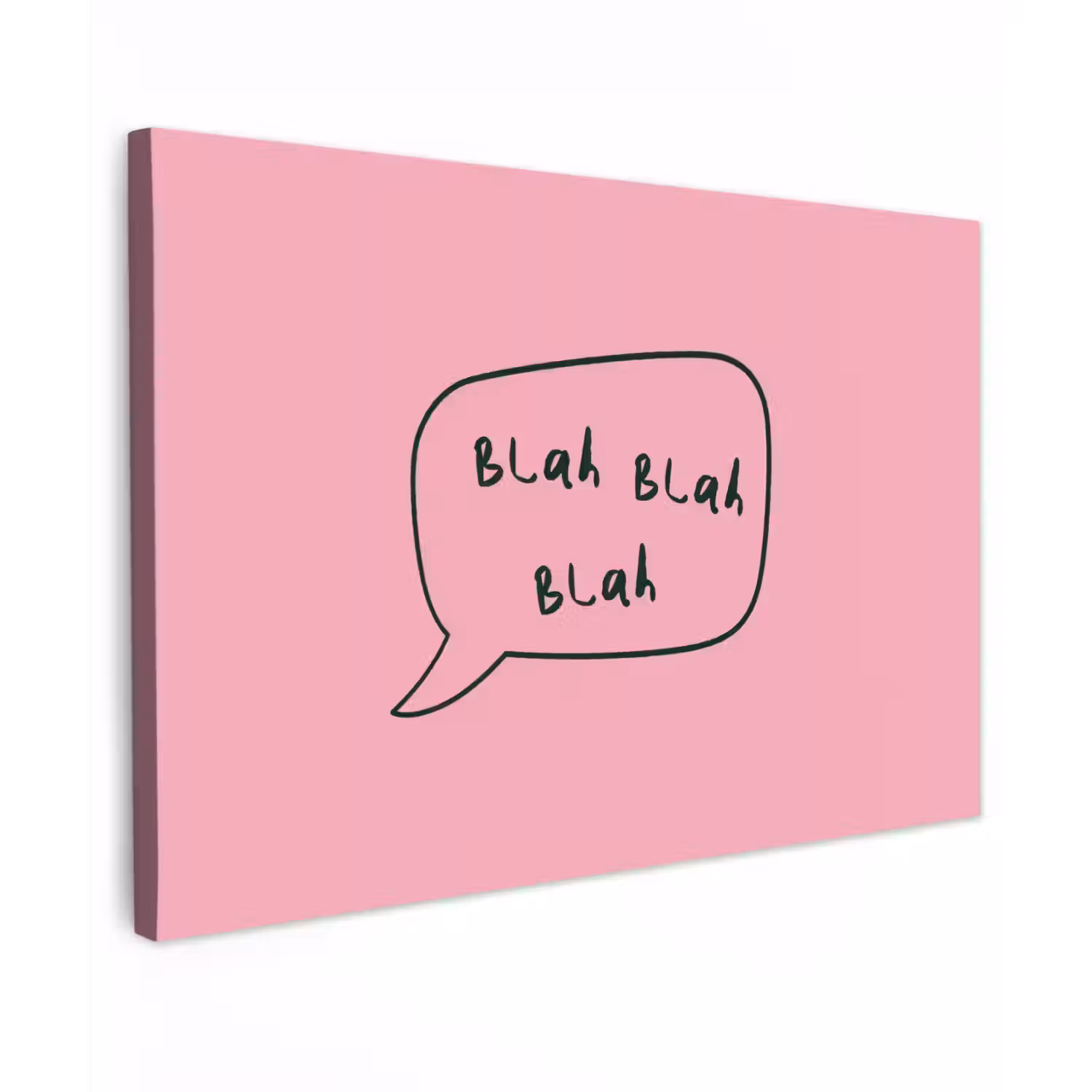 Tekstwolkje - BLAH BLAH BLAH - Roze Tuinposter op houten frame 2 cm dik klein -3d