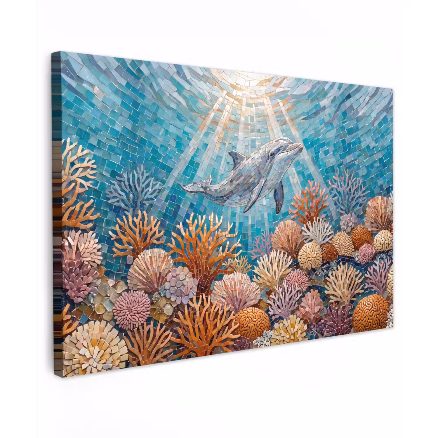 Dieren - Mozaïek - Oceaan - Koraal - Blauw Tuinposter op houten frame 2 cm dik klein -3d
