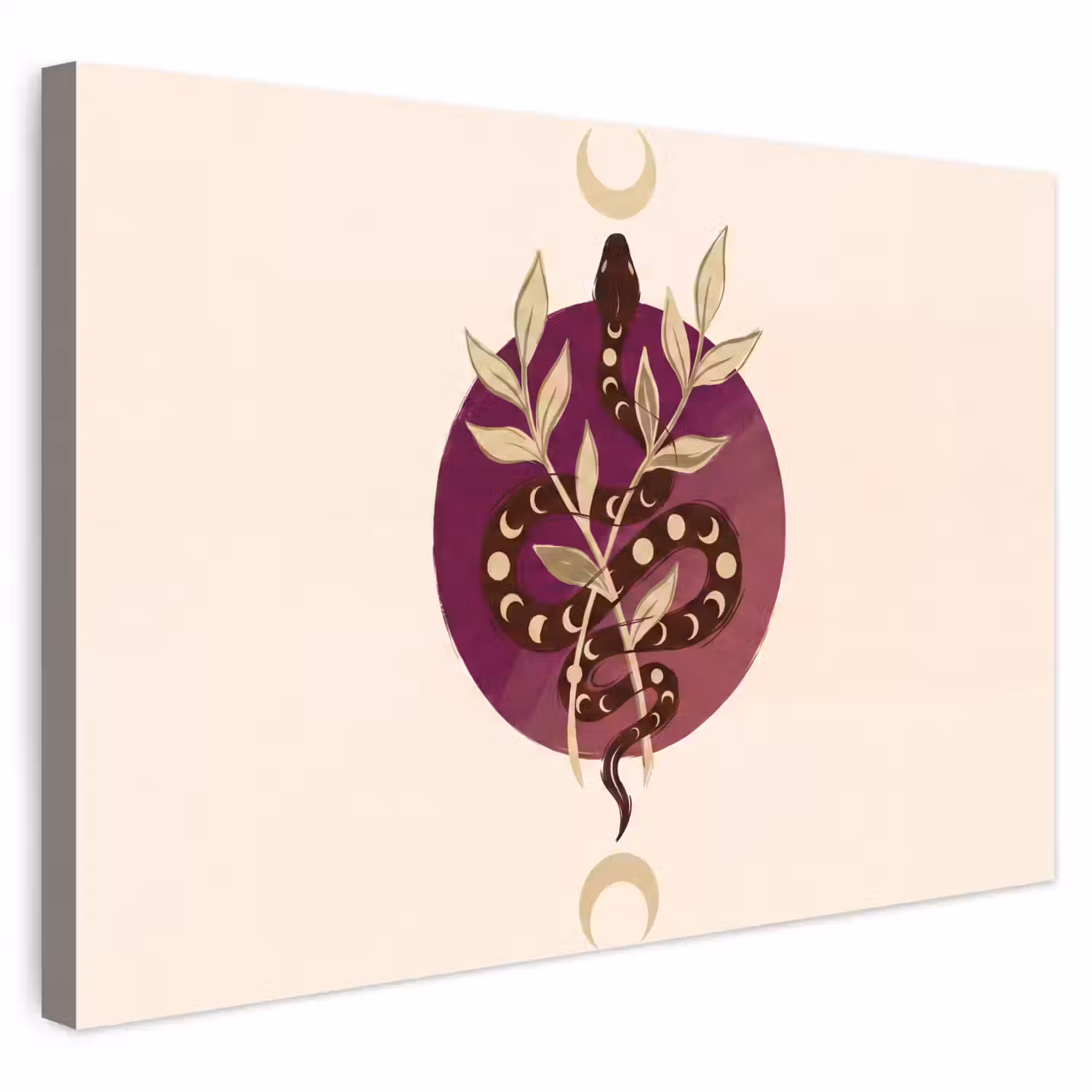 Dieren - Slang - Maan - Mystiek - Abstract Tuinposter op houten frame 2 cm dik klein -3d