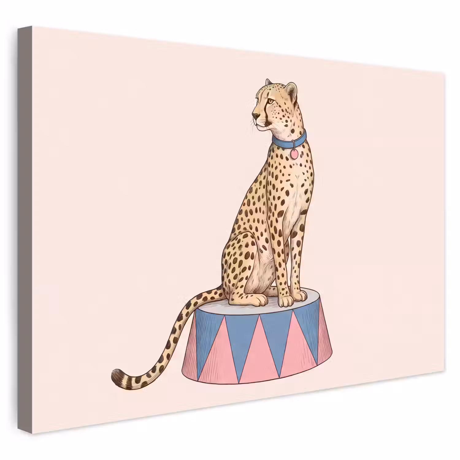 Dieren - Circus - Illustratie - Vintage - Roze Tuinposter op houten frame 2 cm dik klein -3d