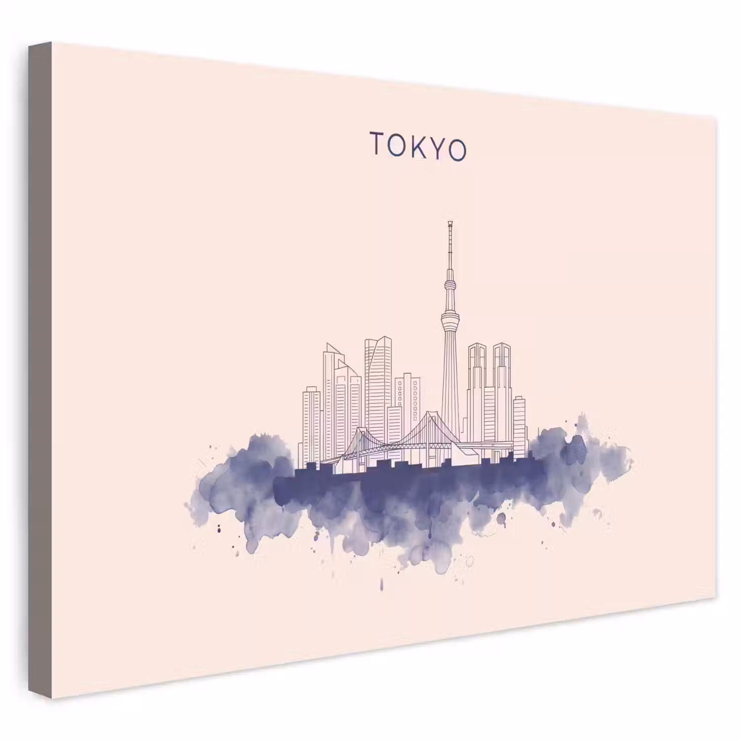 Tokyo - Skyline - Stad - Abstract - Blauw Tuinposter op houten frame 2 cm dik klein -3d