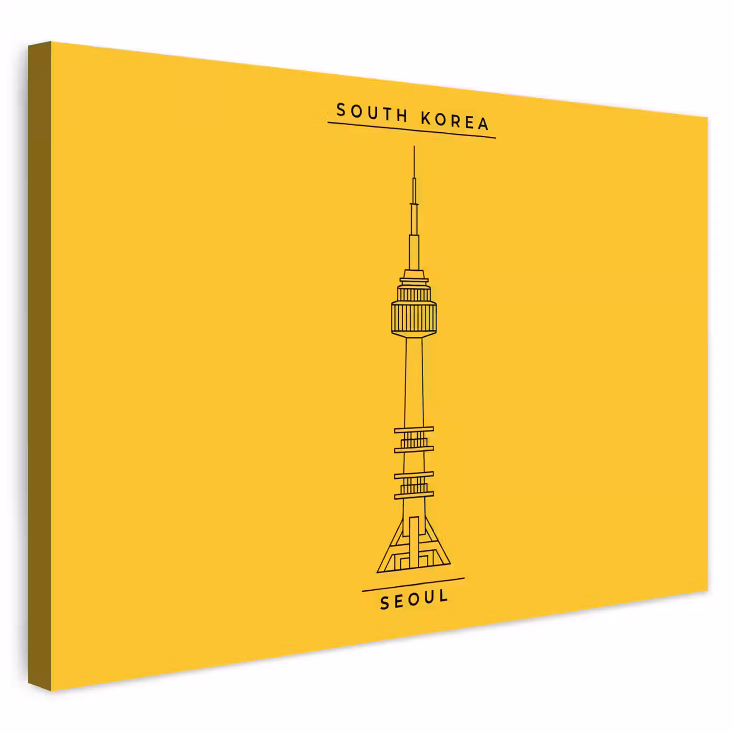 Toren - Seoul - Architectuur - Minimalistisch - Geel Tuinposter op houten frame 2 cm dik klein -3d