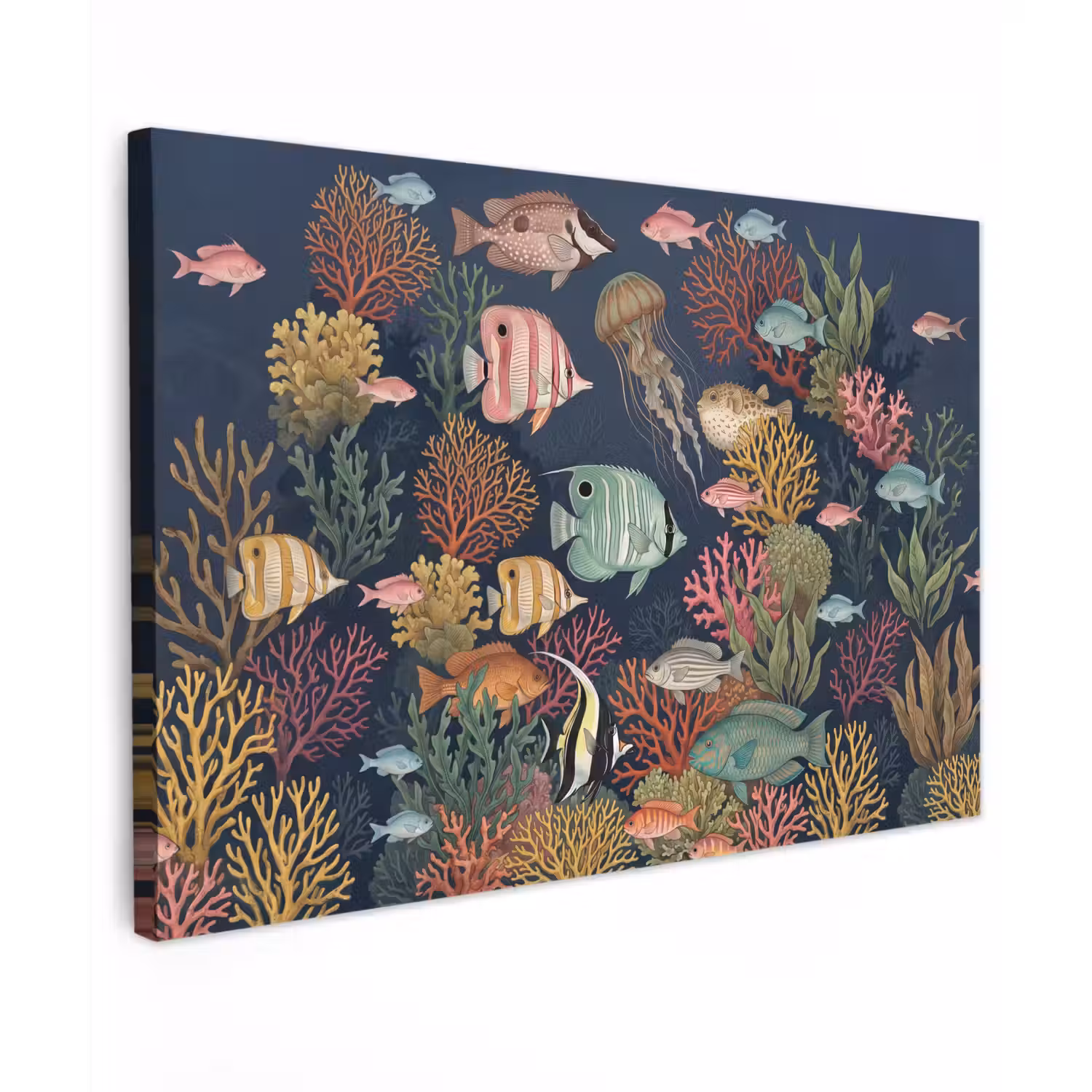 Onderwaterwereld - Vissen - Koraal - Illustratie - Kleurrijk Tuinposter op houten frame 2 cm dik klein -3d