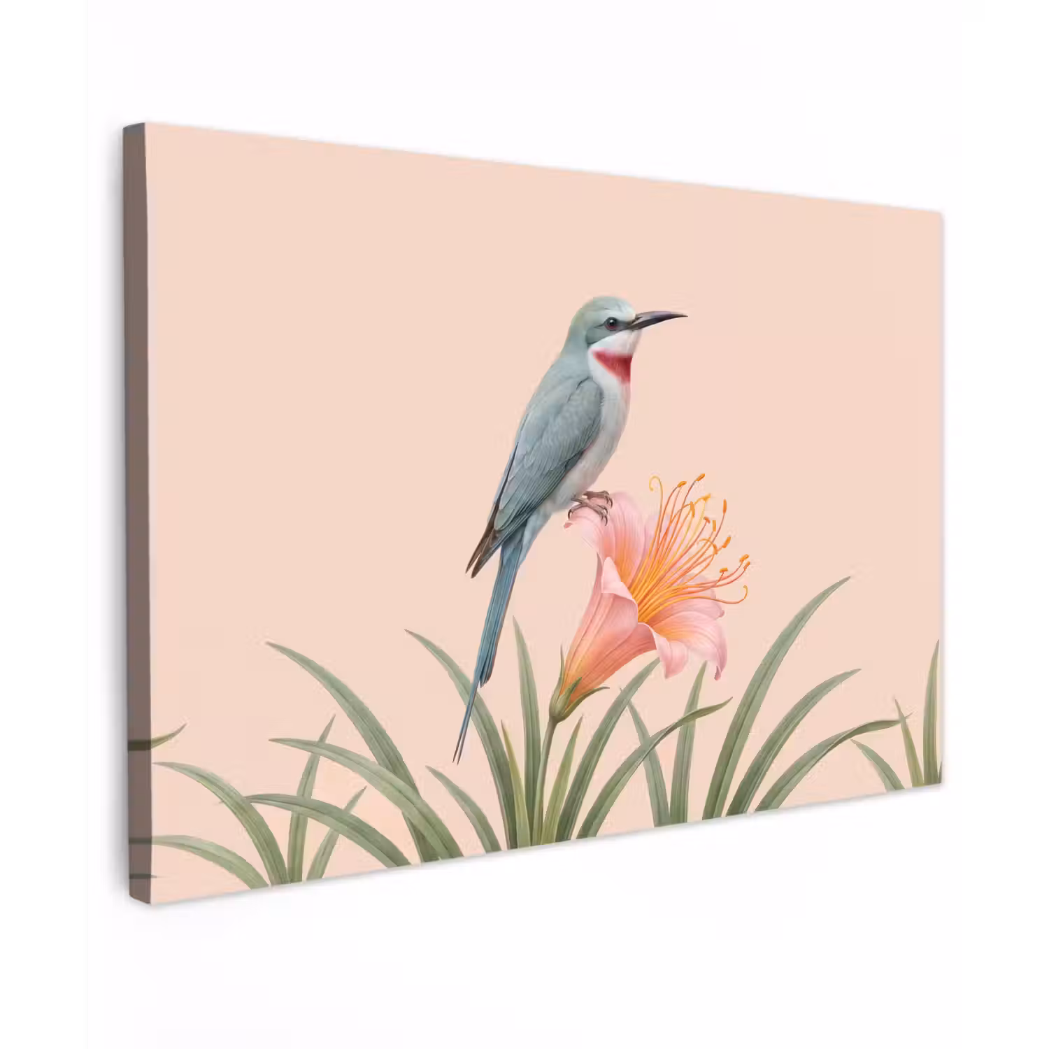 Vogel - Bloem - Natuur - Roze Tuinposter op houten frame 2 cm dik klein -3d