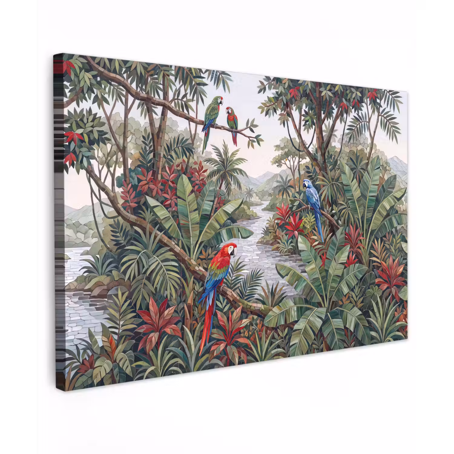 Vogel - Jungle - Natuur - Mozaïek - Groen Tuinposter op houten frame 2 cm dik klein -3d