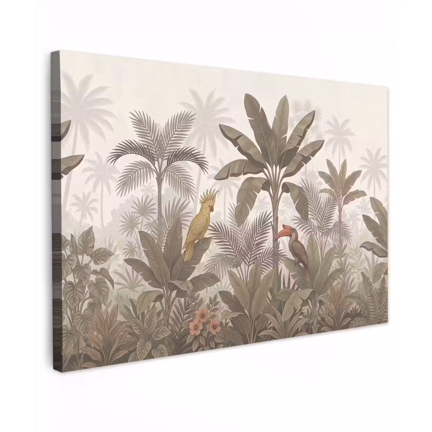 Vogel - Jungle - Tropisch - Illustratie - Groen Tuinposter op houten frame 2 cm dik klein -3d