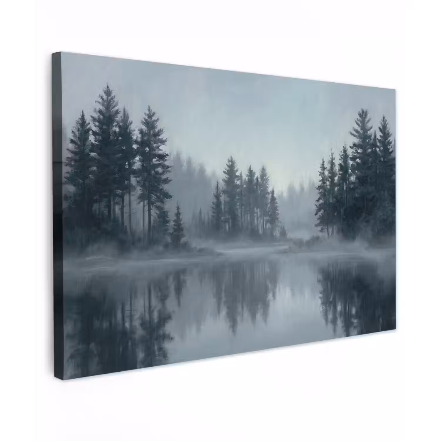 Bos - Meer - Mist - Natuur - Grijs Tuinposter op houten frame 2 cm dik klein -3d