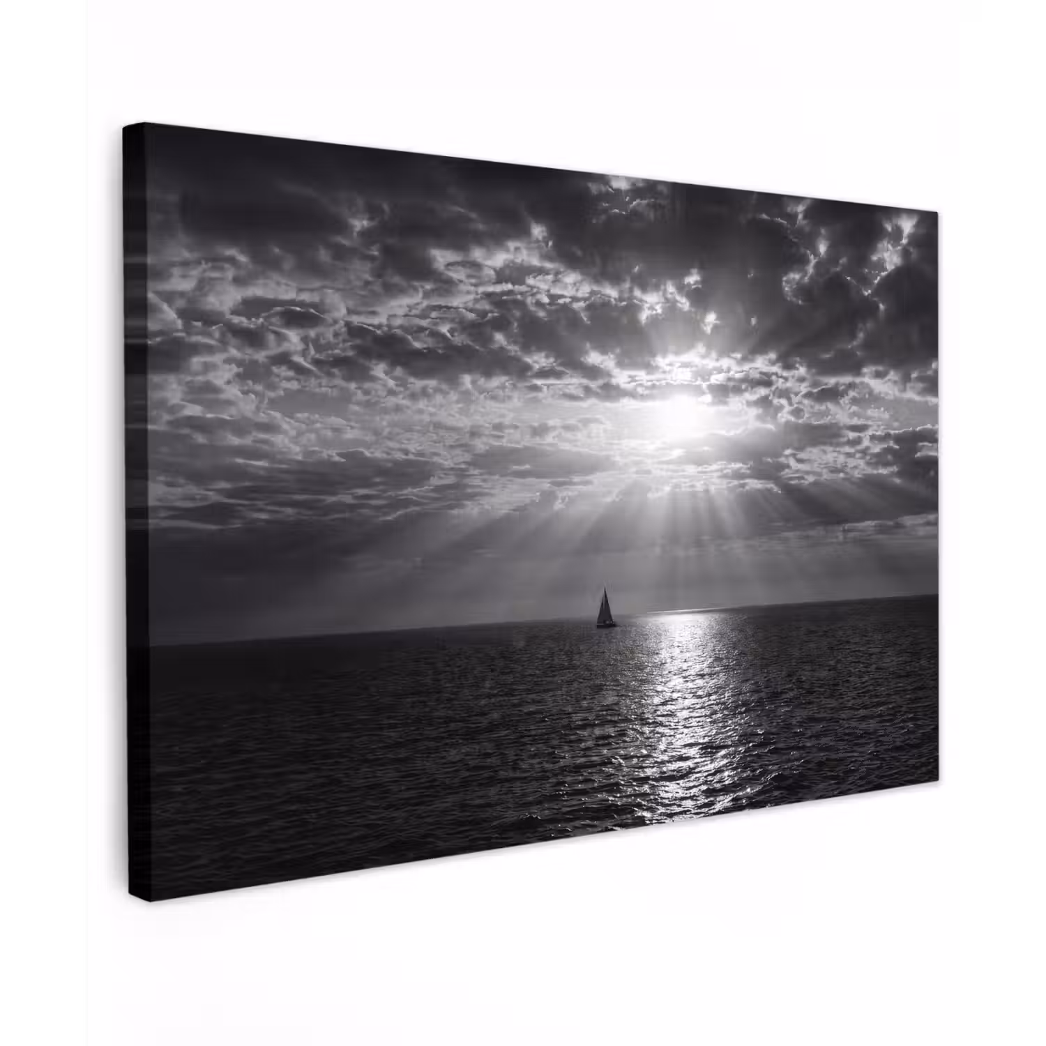 Water - Boot - Lucht - Natuur - Zwart-wit Tuinposter op houten frame 2 cm dik klein -3d