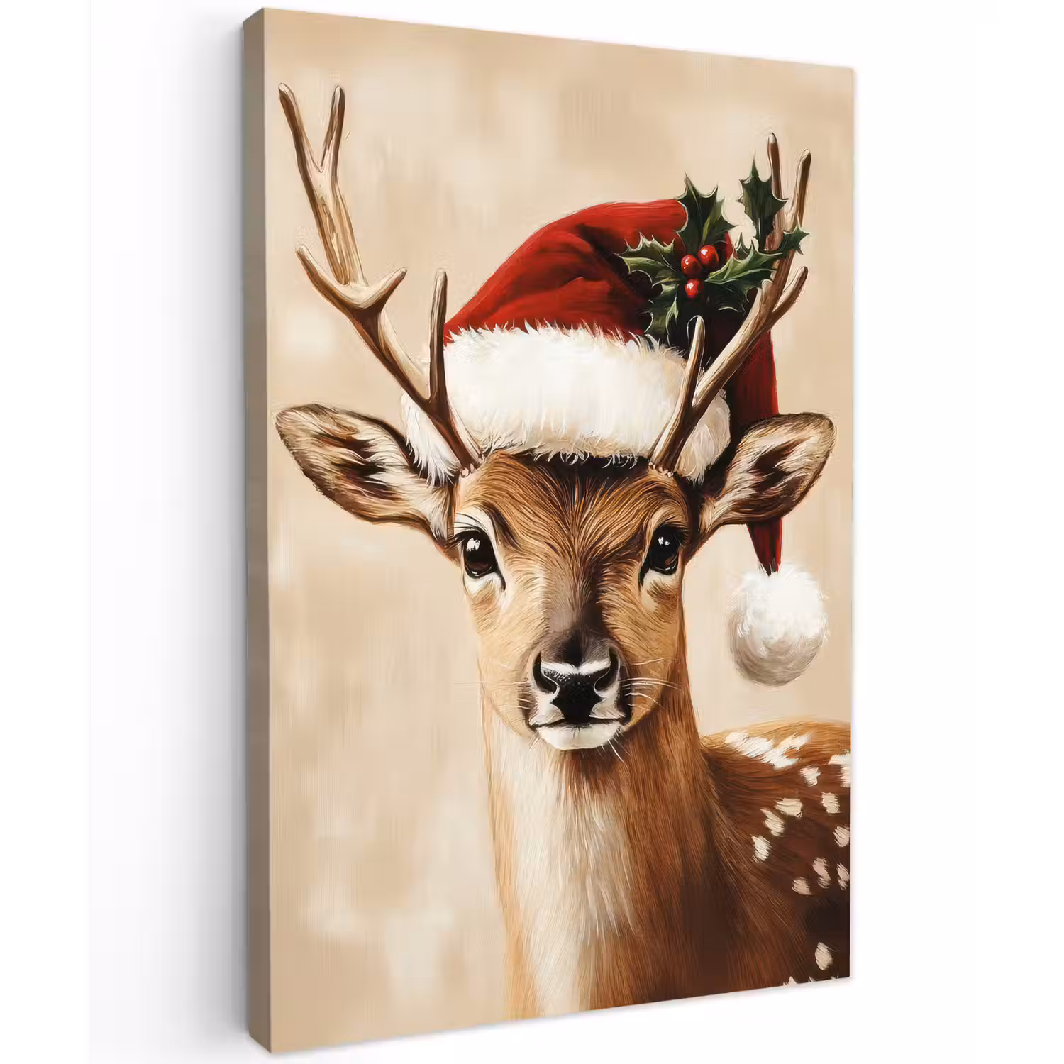Kerst - Hert - Gewei - Rood Tuinposter op houten frame 2 cm dik klein -3d