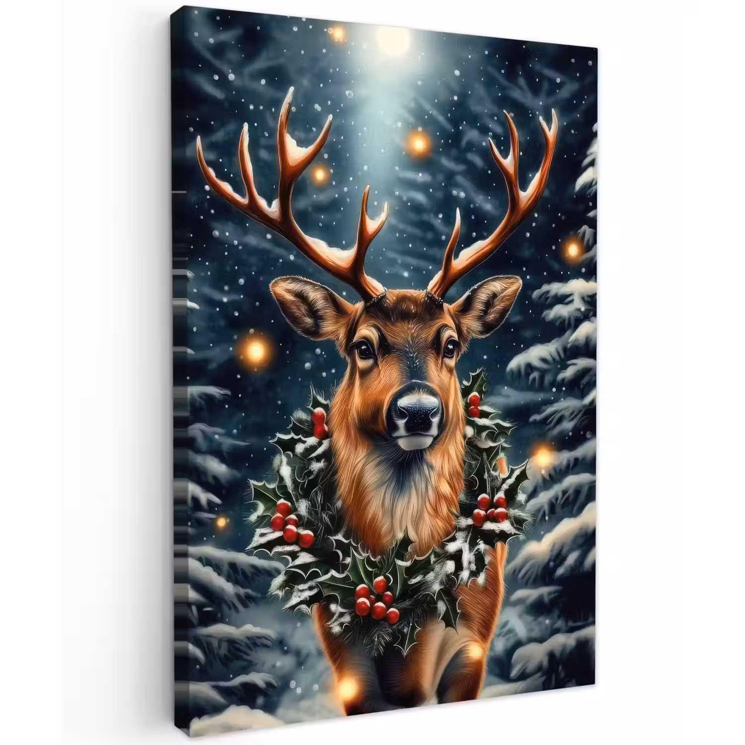 Kerst - Magie - Bos - Kleurrijk Tuinposter op houten frame 2 cm dik klein -3d