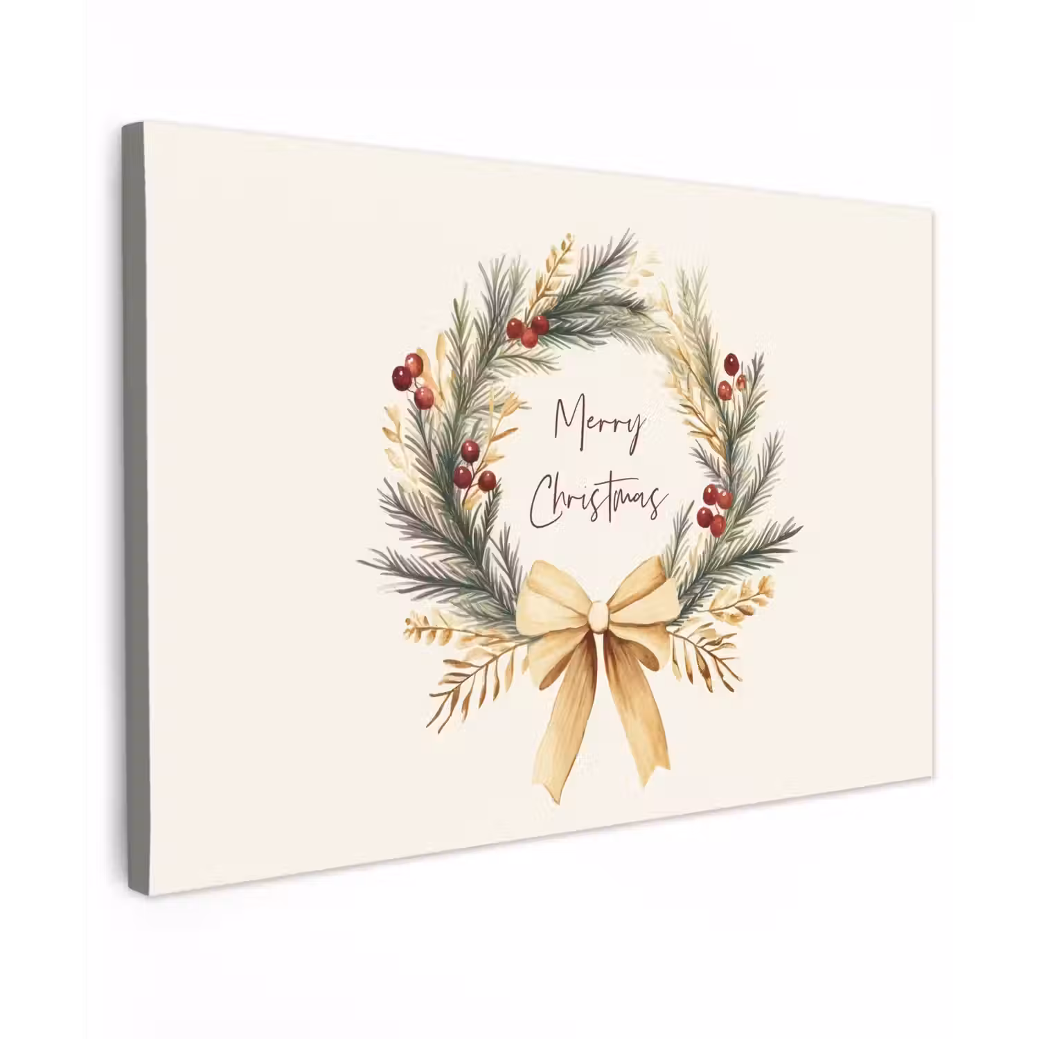 Kerstkrans - Kerst - Goud - Beige Tuinposter op houten frame 2 cm dik klein -3d