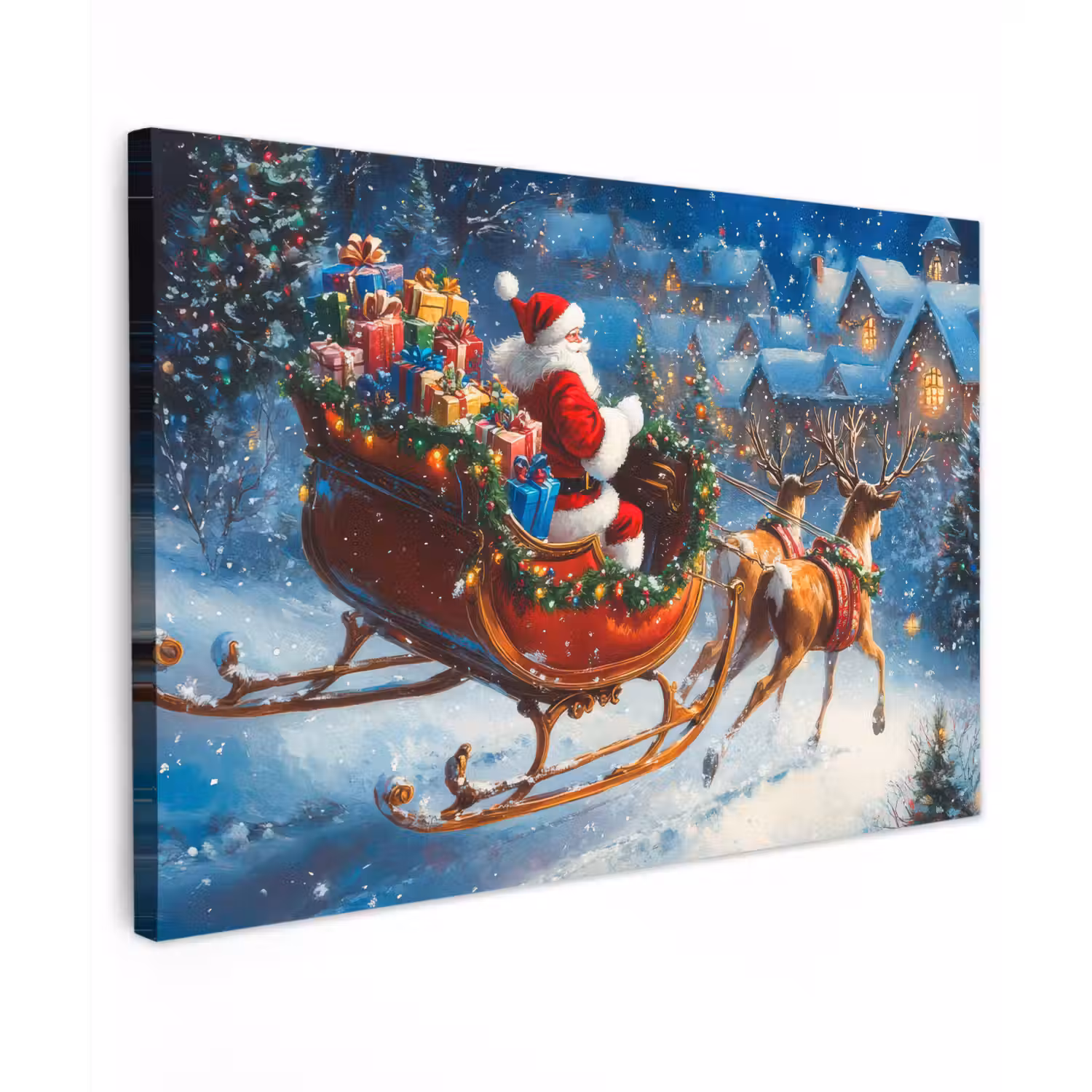 Kerstman - Rendier - Kerst - Sneeuw Tuinposter op houten frame 2 cm dik klein -3d