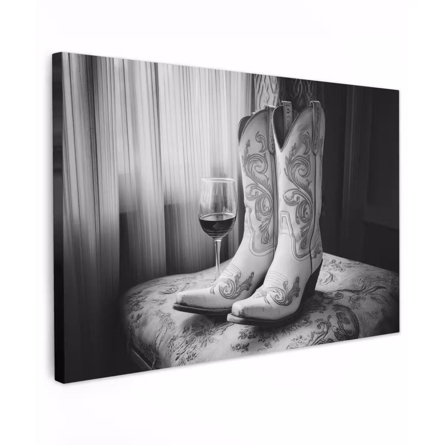 Wijn - Cowboylaarzen - Raamlicht - Wit Tuinposter op houten frame 2 cm dik klein -3d