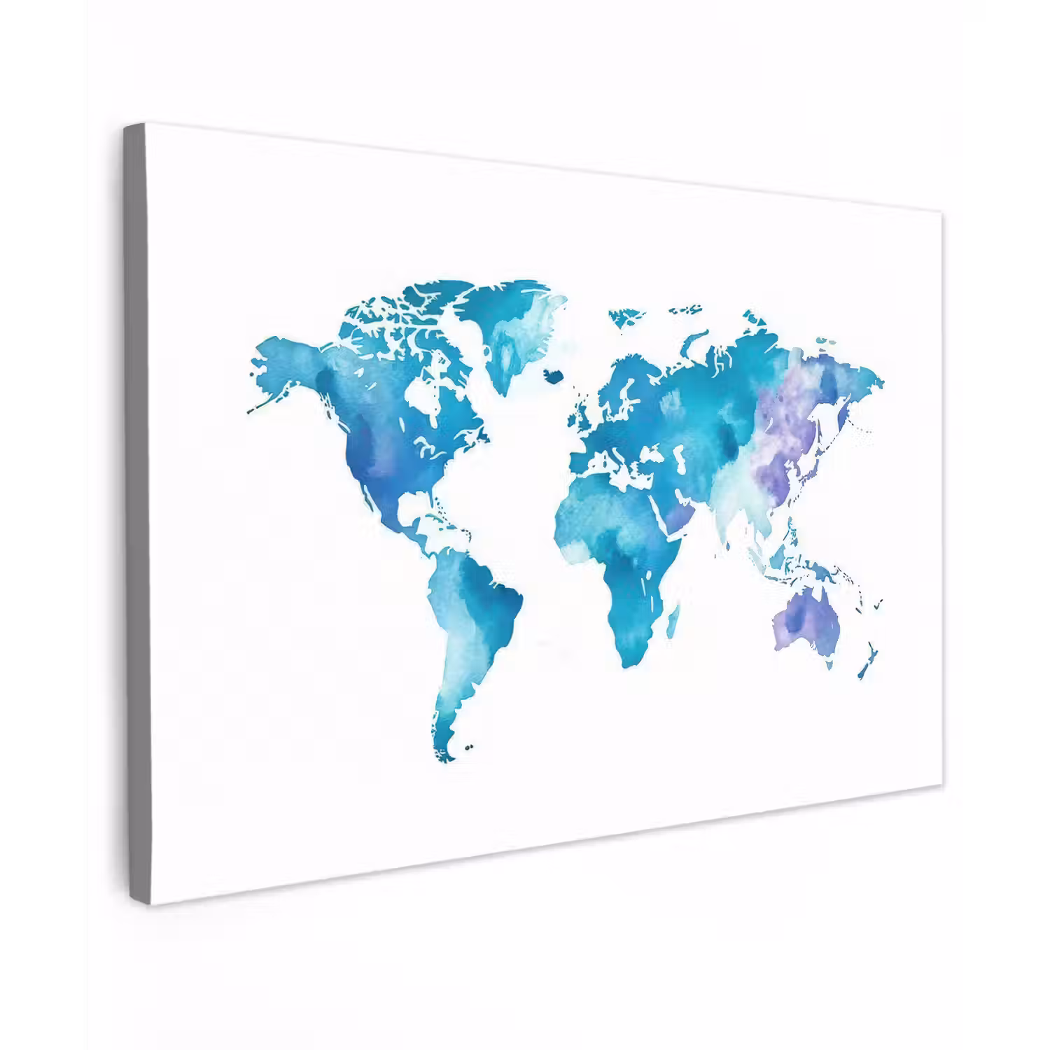 Wereldkaart - Aquarel - Blauw Tuinposter op houten frame 2 cm dik klein -3d