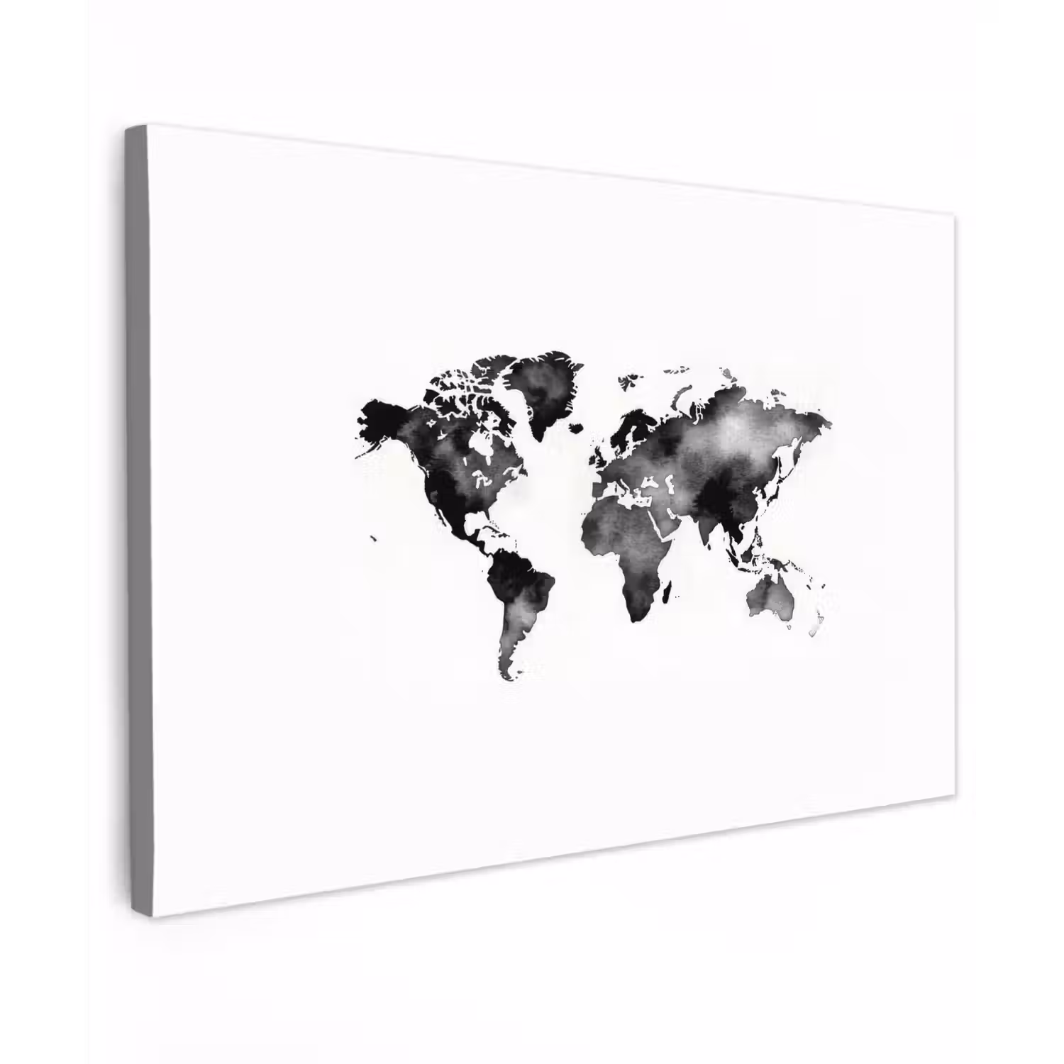 Wereldkaart - Aquarel - Zwart Tuinposter op houten frame 2 cm dik klein -3d
