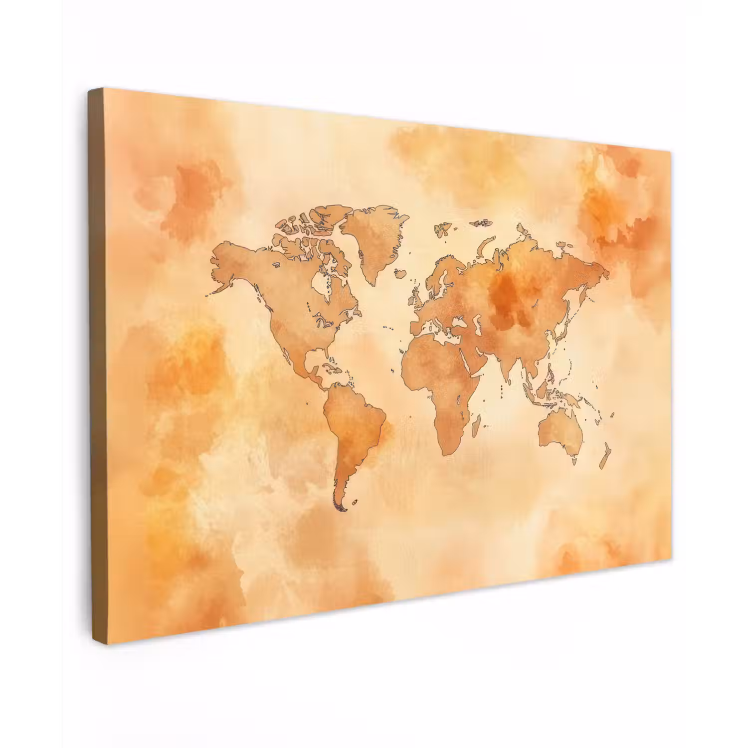 Wereldkaart - Aquarelstijl Tuinposter op houten frame 2 cm dik klein -3d