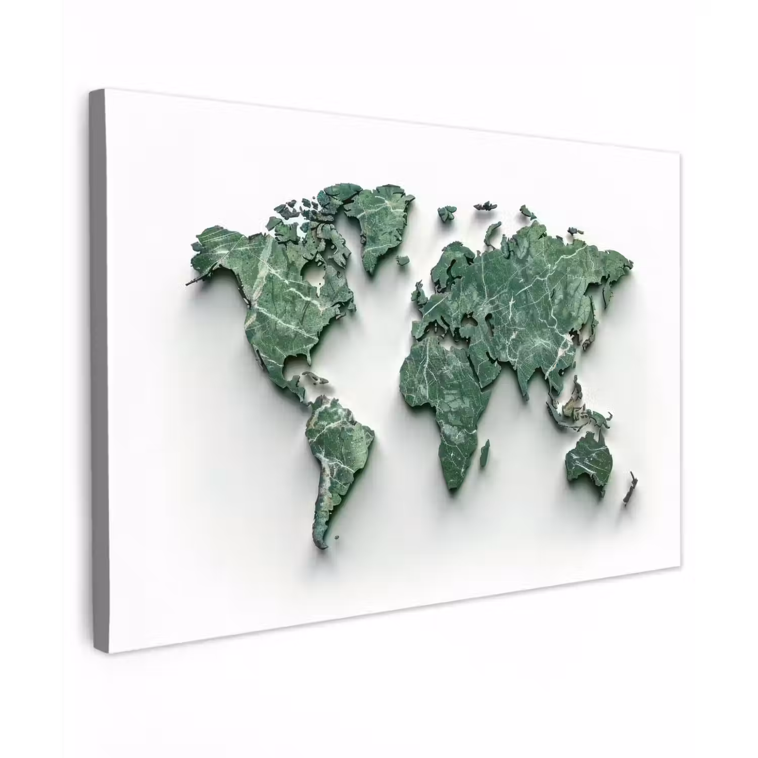 Wereldkaart - Bladeren - 3D Tuinposter op houten frame 2 cm dik klein -3d