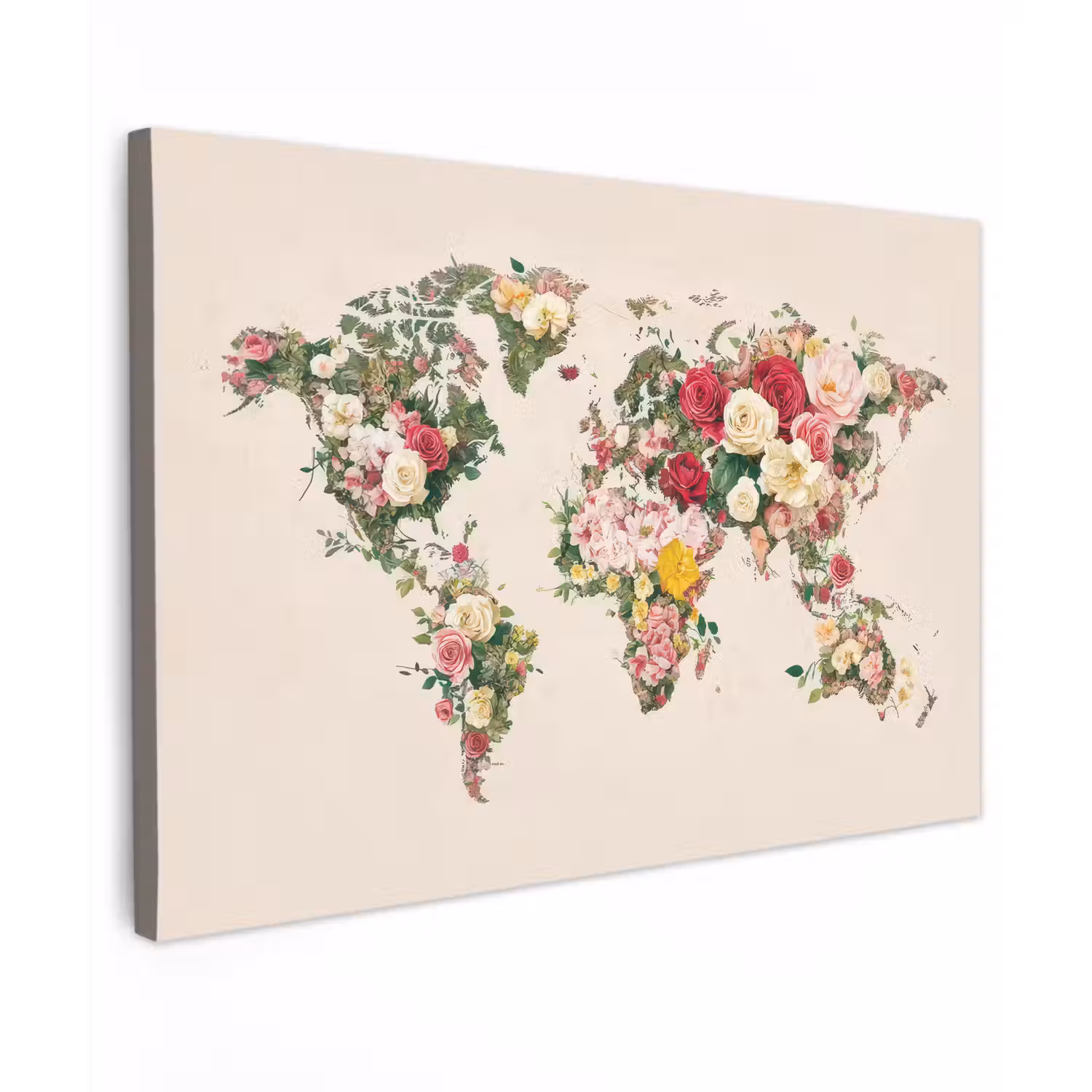 Wereldkaart - Bloemen - Roze Tuinposter op houten frame 2 cm dik klein -3d
