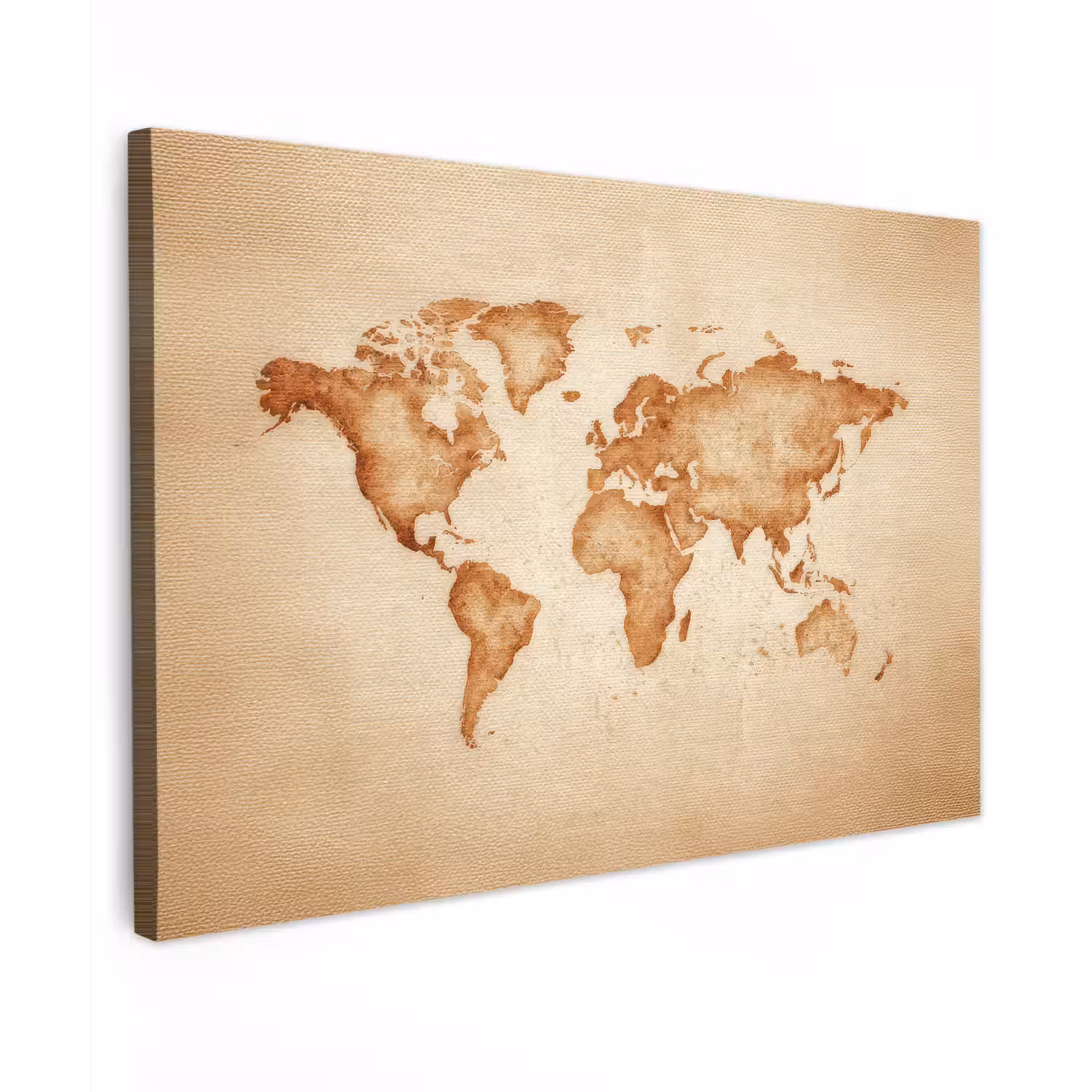 Wereldkaart - Bruin - Klassiek Tuinposter op houten frame 2 cm dik klein -3d