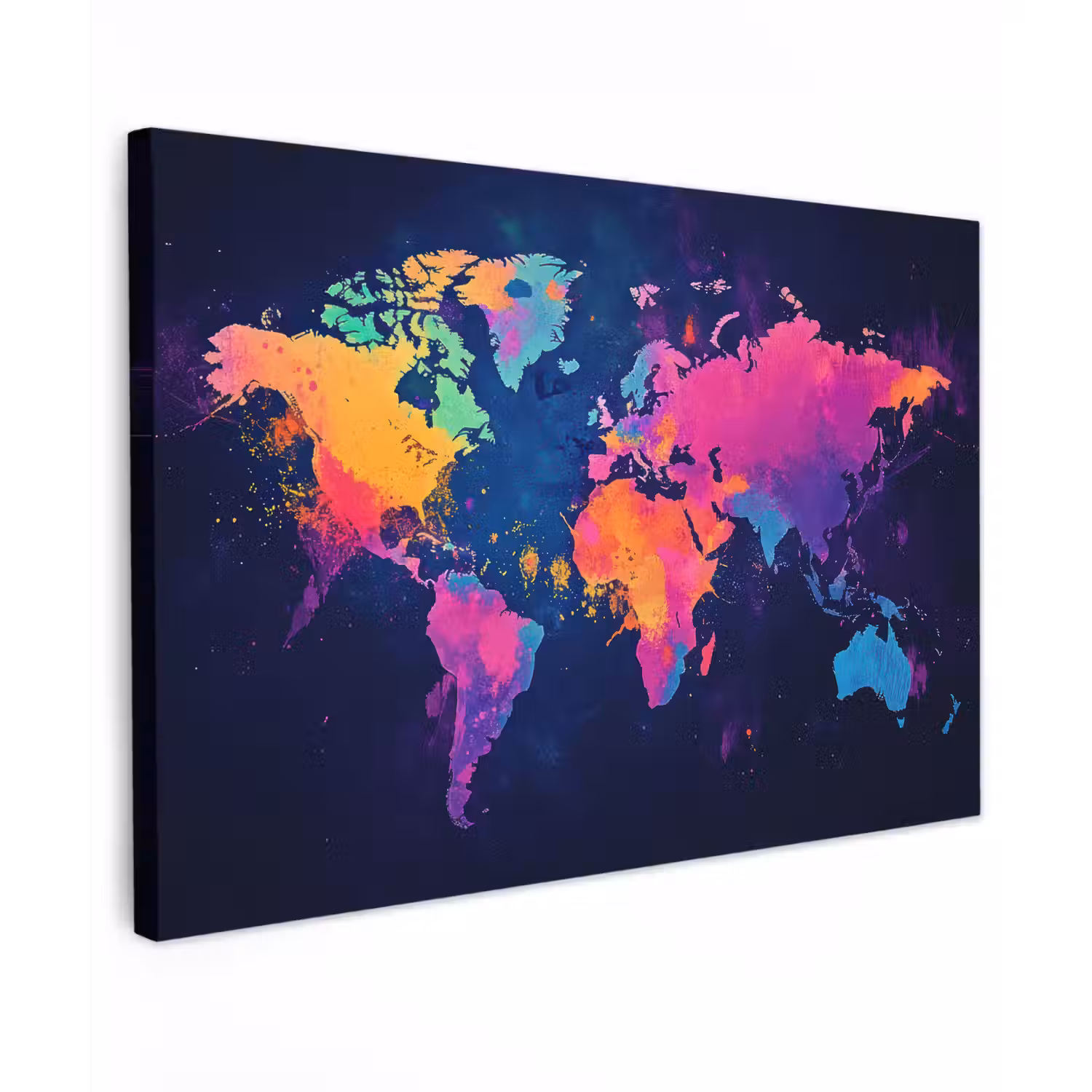 Wereldkaart - Kleurrijk - Graffiti Tuinposter op houten frame 2 cm dik klein -3d