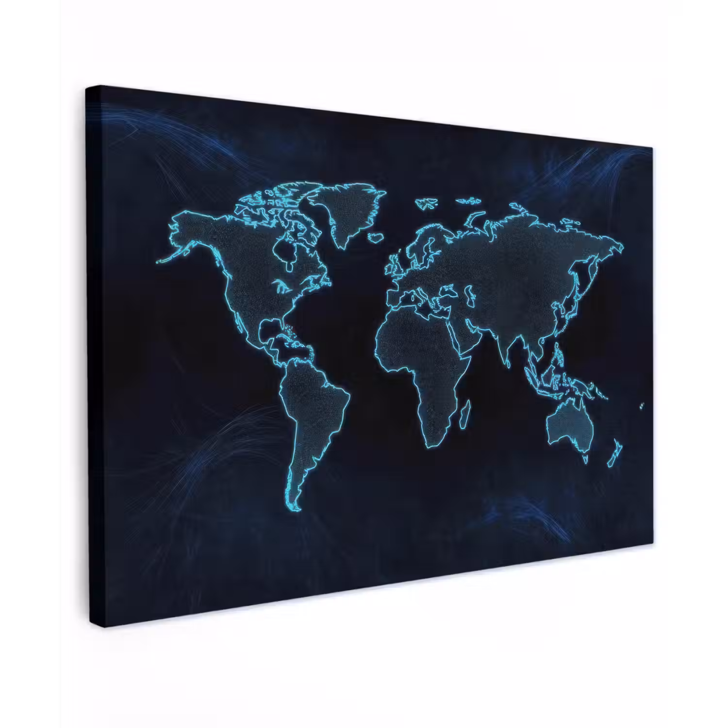 Wereldkaart - Digitaal - Neon - Blauw Tuinposter op houten frame 2 cm dik klein -3d