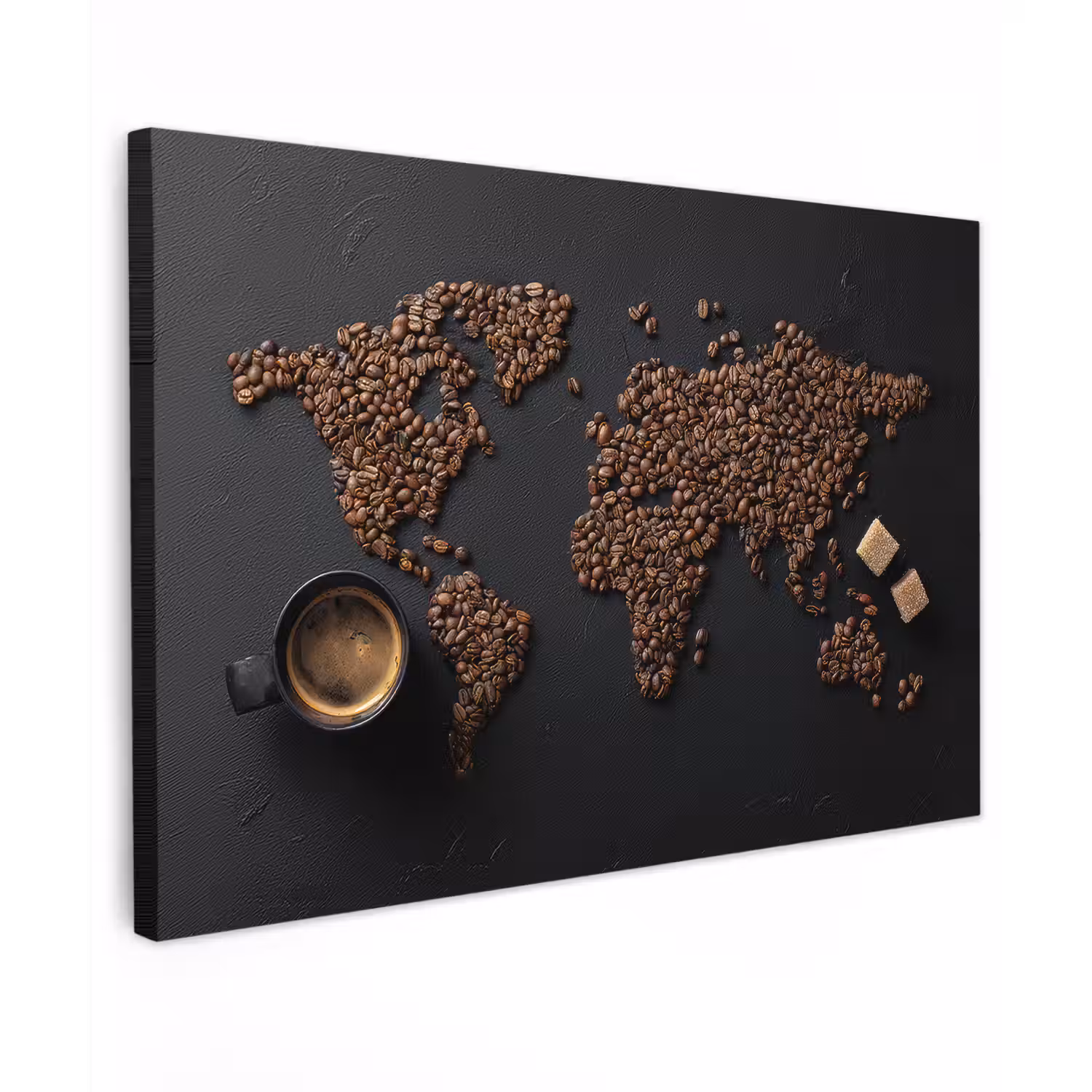 Wereldkaart - Espresso - Zwart Tuinposter op houten frame 2 cm dik klein -3d