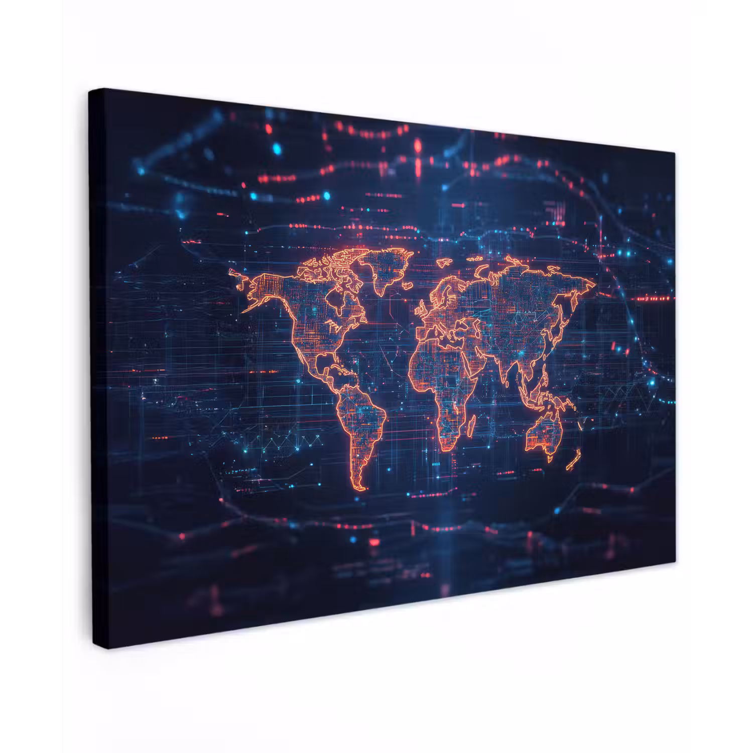 Wereldkaart - Futuristisch - Oranje Tuinposter op houten frame 2 cm dik klein -3d