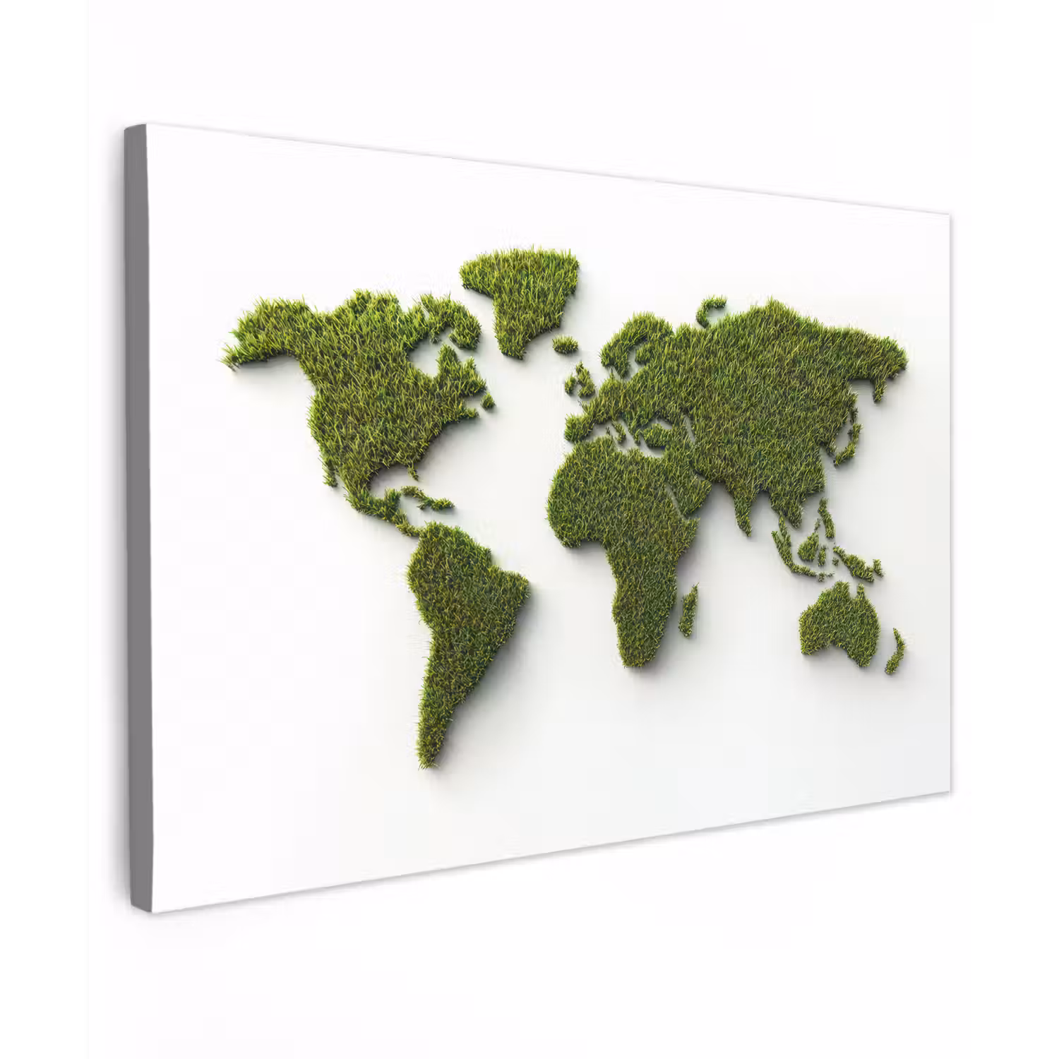 Wereldkaart - Gras textuur Tuinposter op houten frame 2 cm dik klein -3d