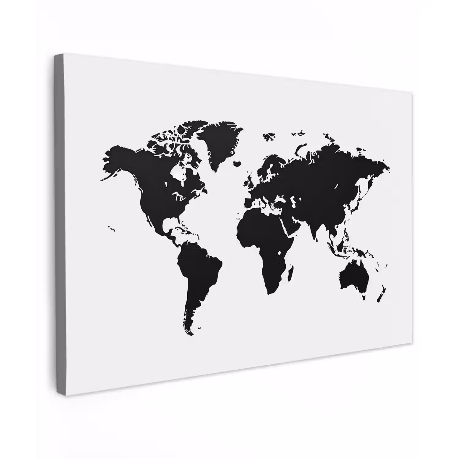 Wereldkaart - Contrast - Zwart - Wit Tuinposter op houten frame 2 cm dik klein -3d