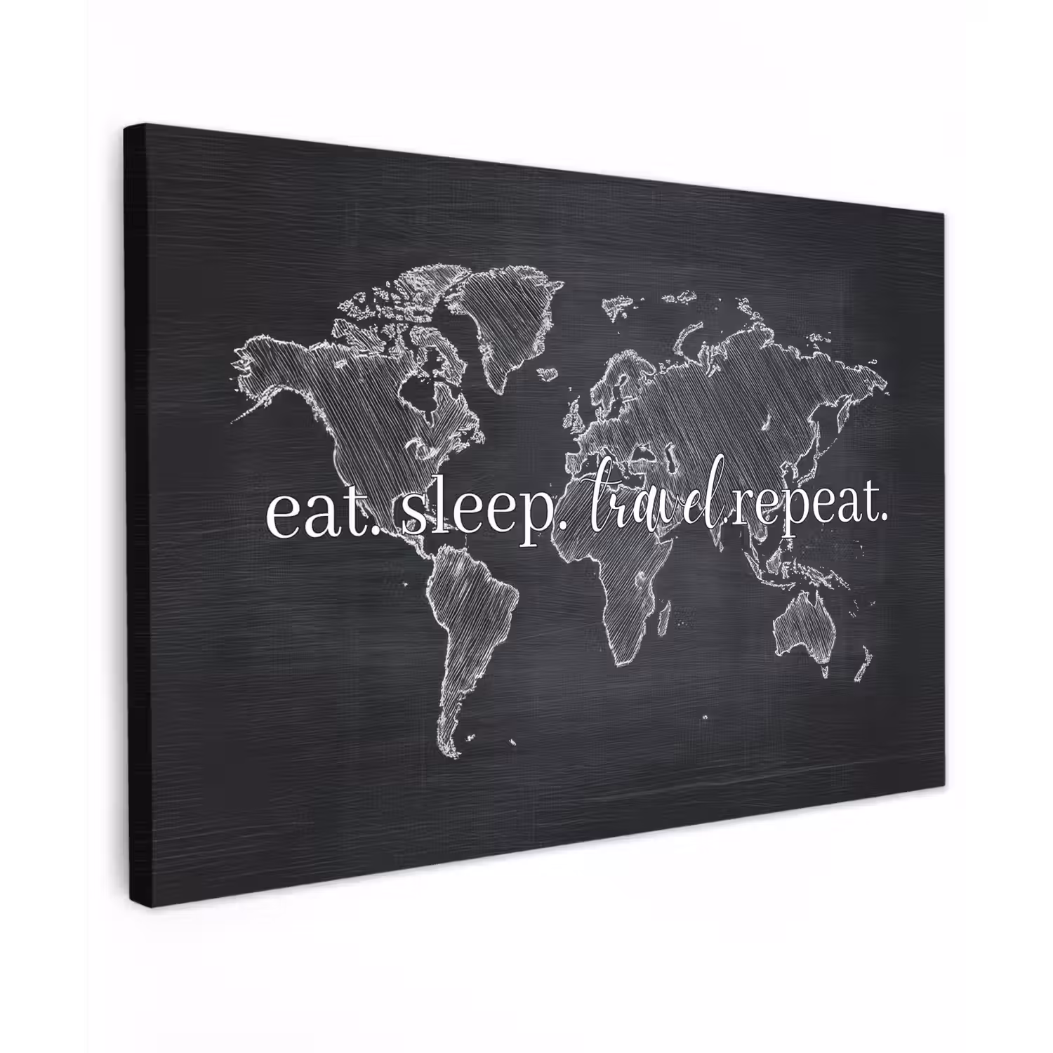 Wereldkaart - Krijt - Quote - Zwart Tuinposter op houten frame 2 cm dik klein -3d