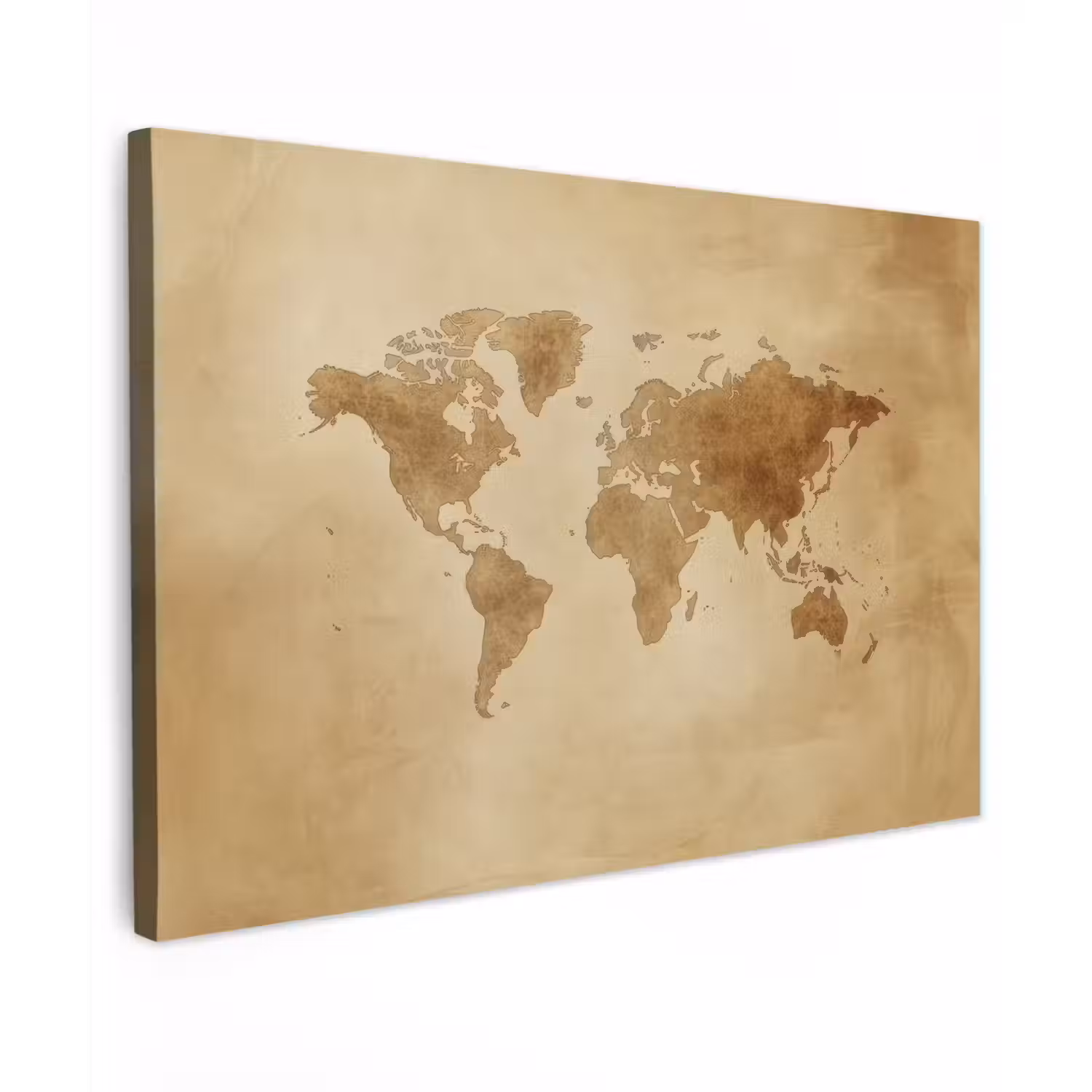 Wereldkaart - Lederen textuur Tuinposter op houten frame 2 cm dik klein -3d