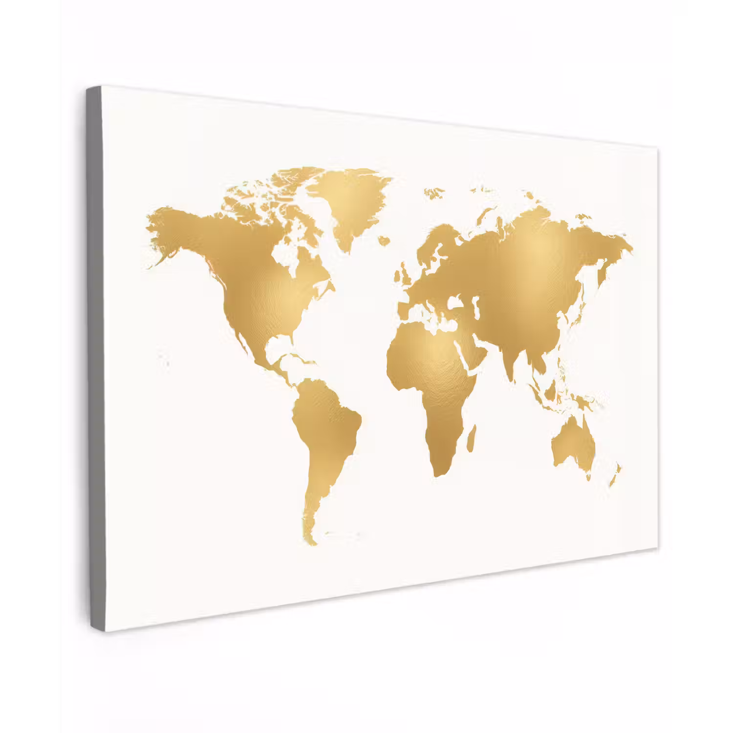 Wereldkaart - Metallic - Modern Tuinposter op houten frame 2 cm dik klein -3d