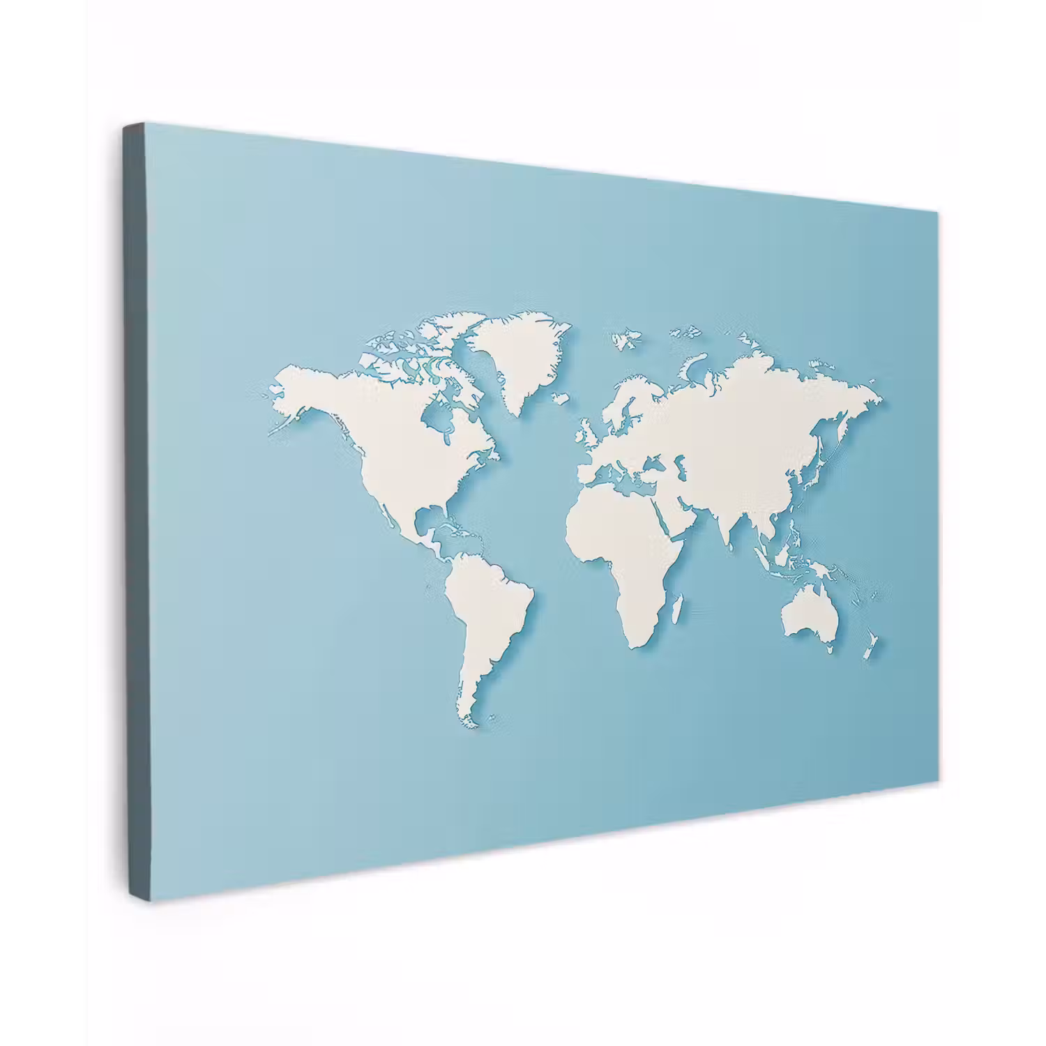 Wereldkaart - Minimalistisch - Blauw - Crème Tuinposter op houten frame 2 cm dik klein -3d