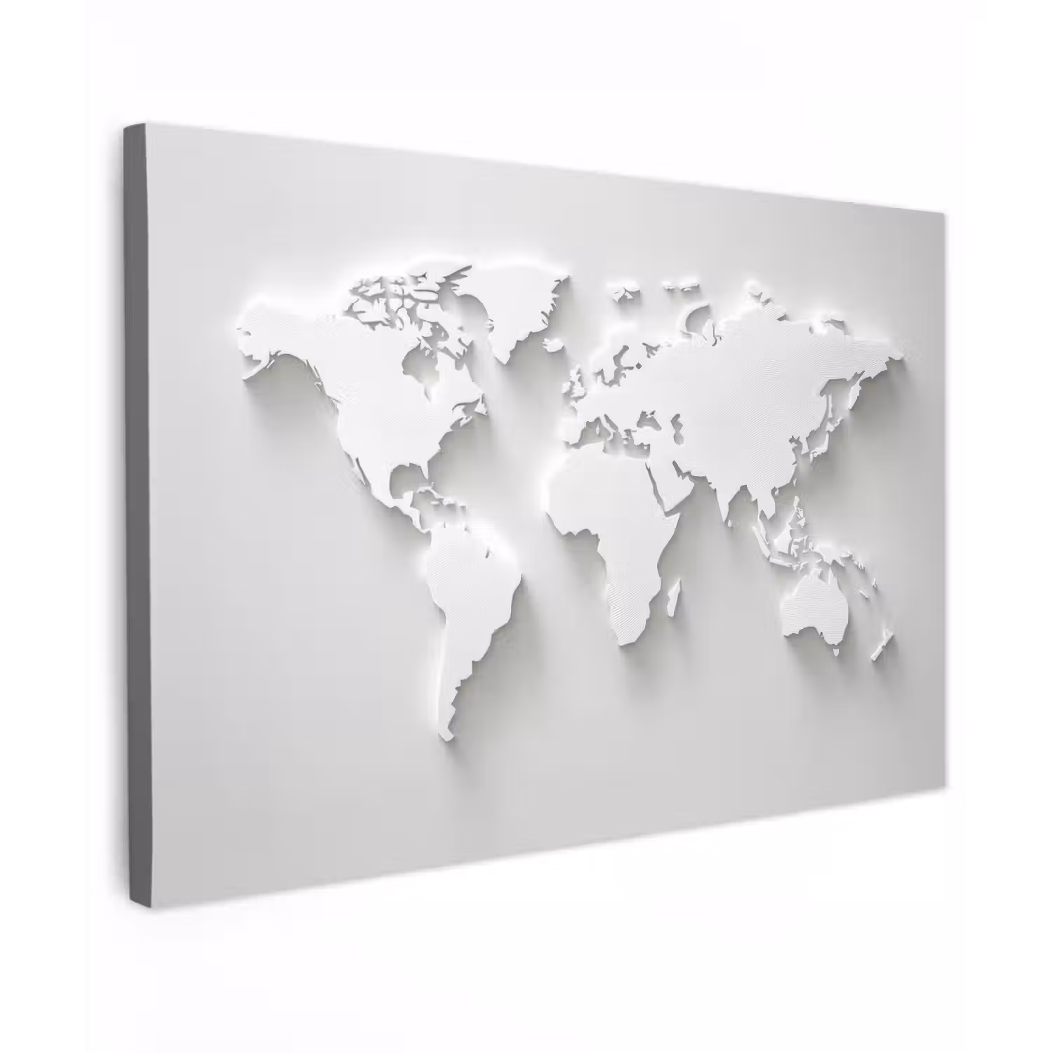 Wereldkaart - Modern - Wit Tuinposter op houten frame 2 cm dik klein -3d