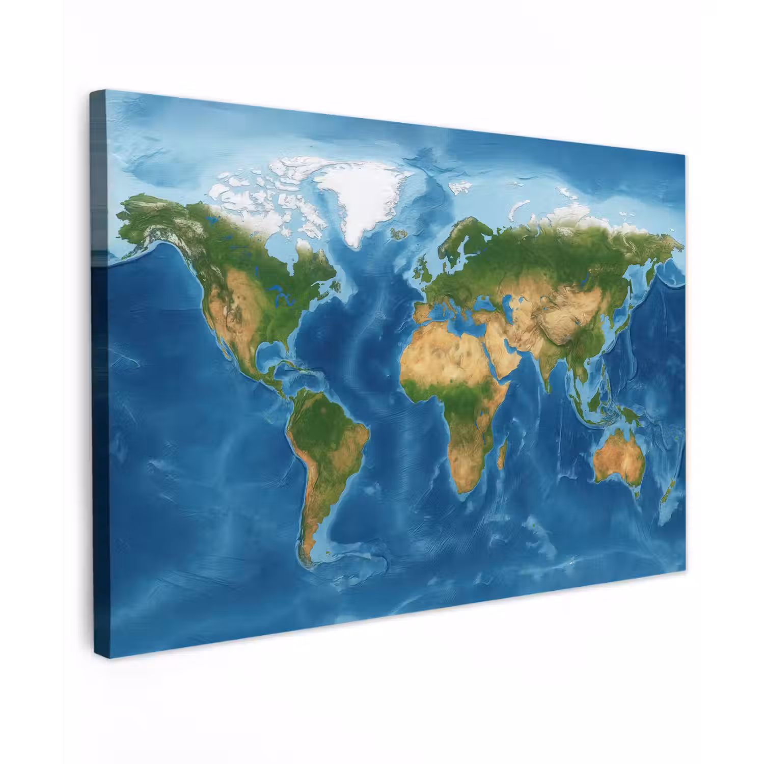 Wereldkaart - Natuurlijk - Levendige kleuren Tuinposter op houten frame 2 cm dik klein -3d